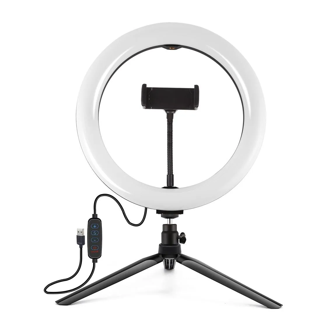 10.2 Selfie Beauty Light with Tripod Mount and Usb 3 Modes Dimmable Led Ring for Vlogging and Photography Cold Shoe Ball Head and Phone Clamp