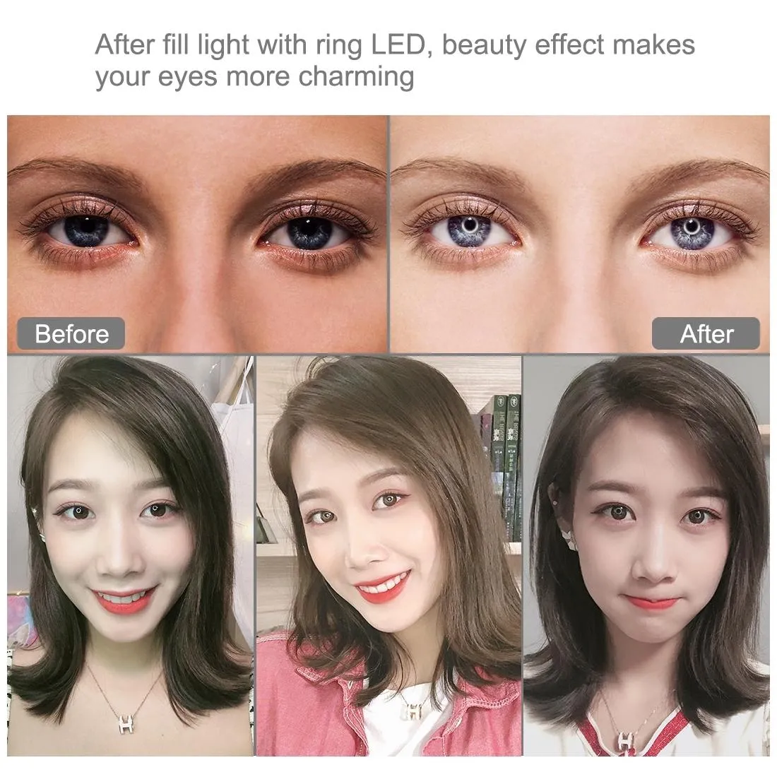 10.2 Selfie Beauty Light with Tripod Mount and Usb 3 Modes Dimmable Led Ring for Vlogging and Photography Cold Shoe Ball Head and Phone Clamp
