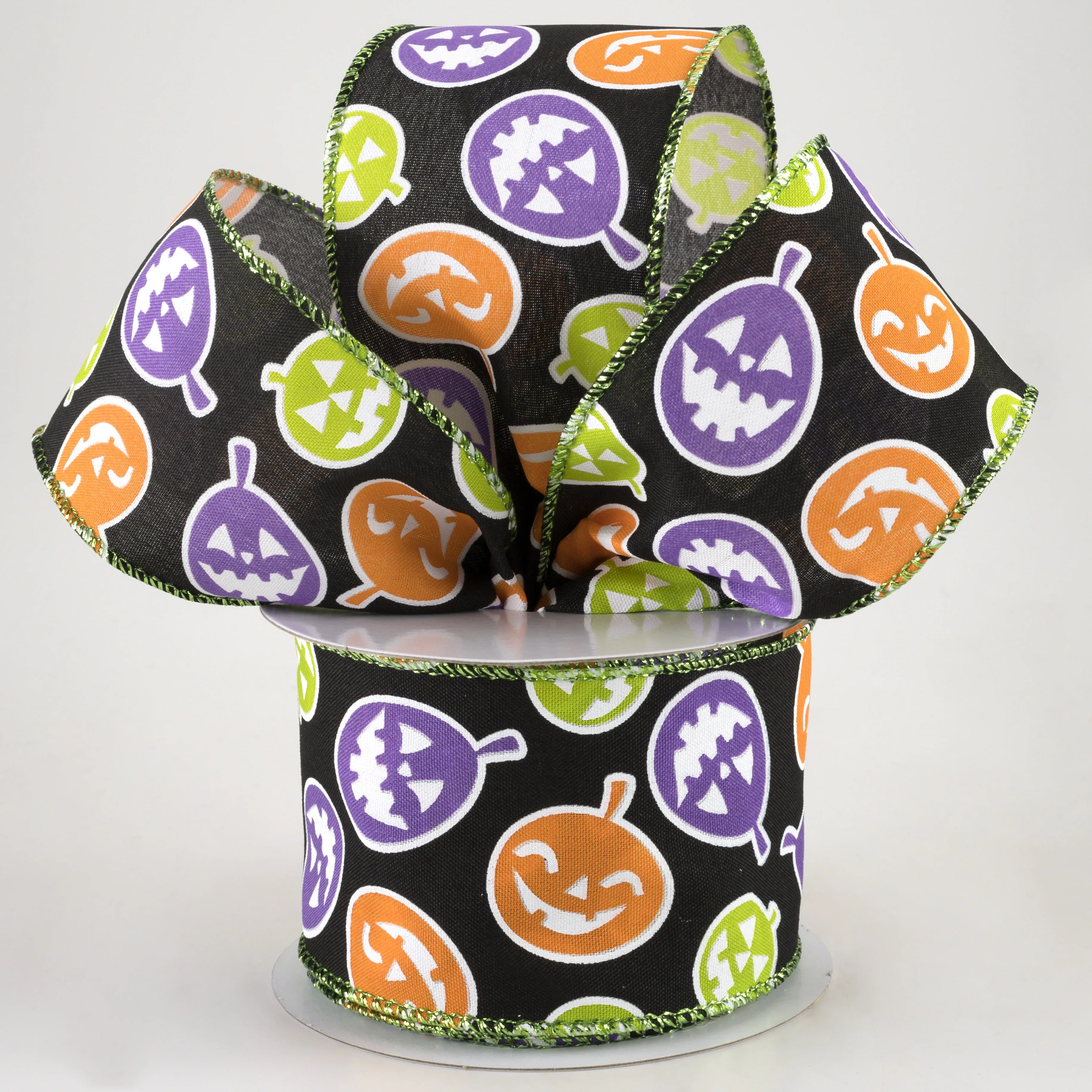 2.5" Satin Neon Jack O Lantern Ribbon: Black (10 Yards)