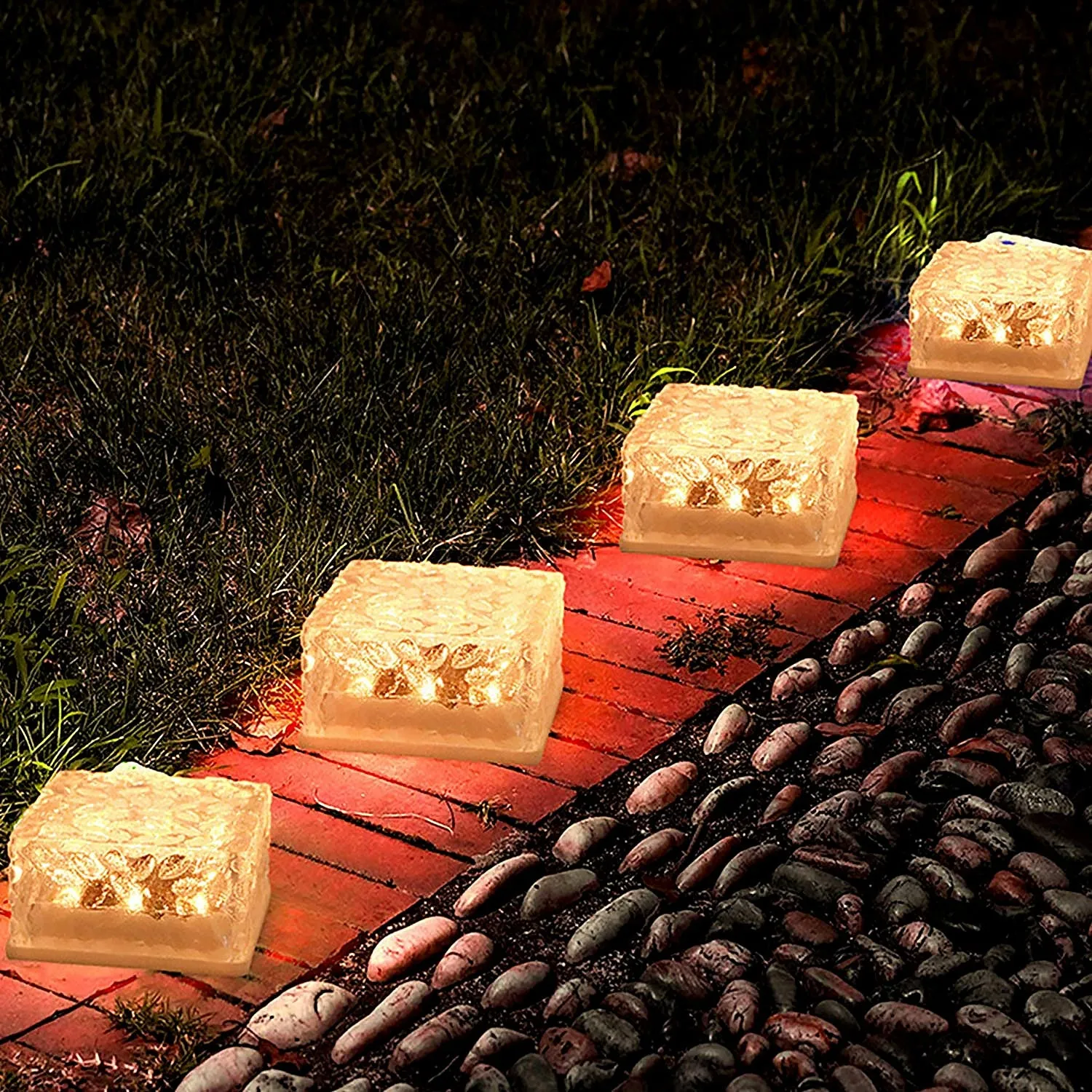 8557Solar Ice Cube Shaped Garden Light, Ice Cube Shaped Garden Warm Light Outdoor Solar Garden Decorative Lights for Walkway Pathway Backyard Christmas Decoration Parties