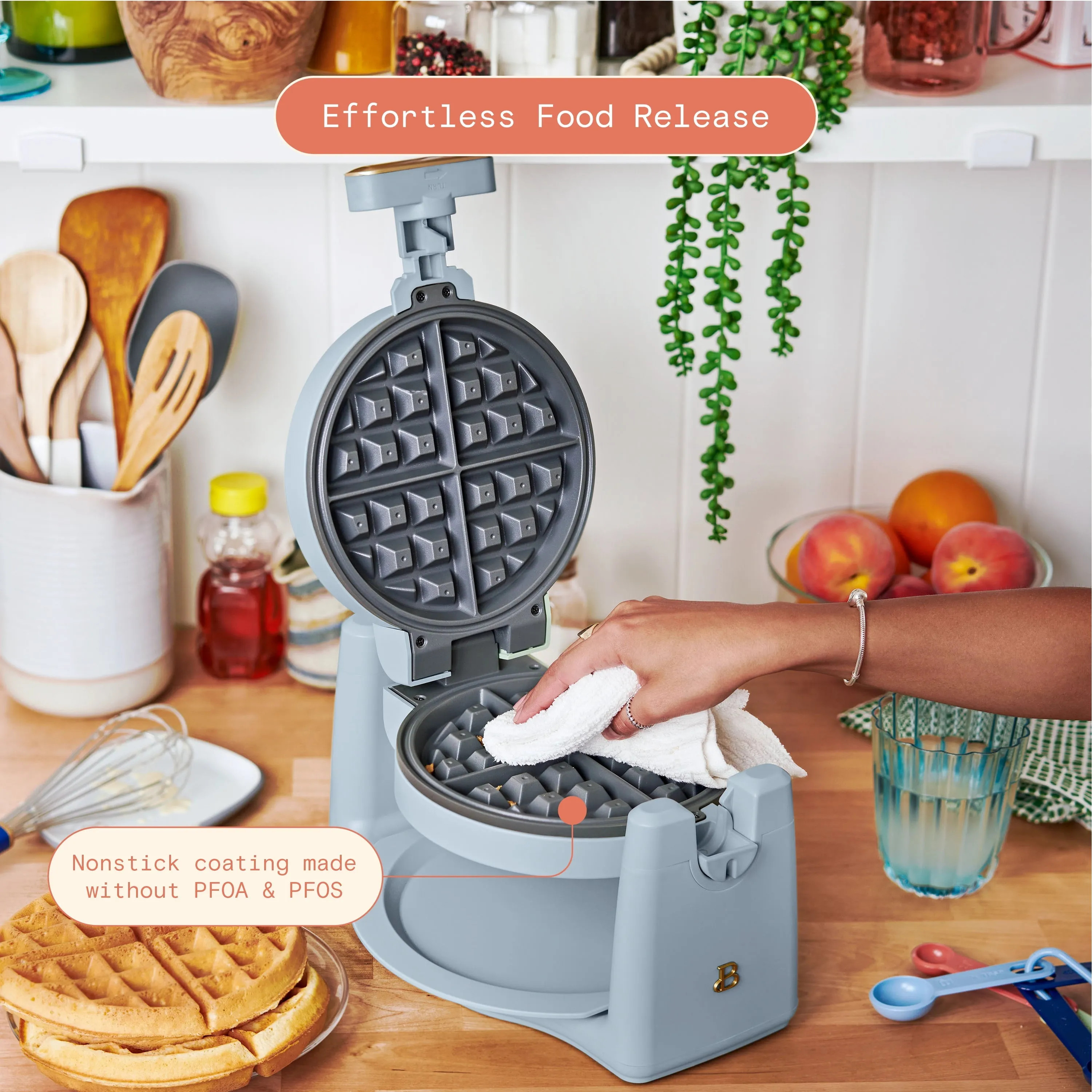 Beautiful Rotating Belgian Waffle Maker, Cornflower Blue by Drew Barrymore