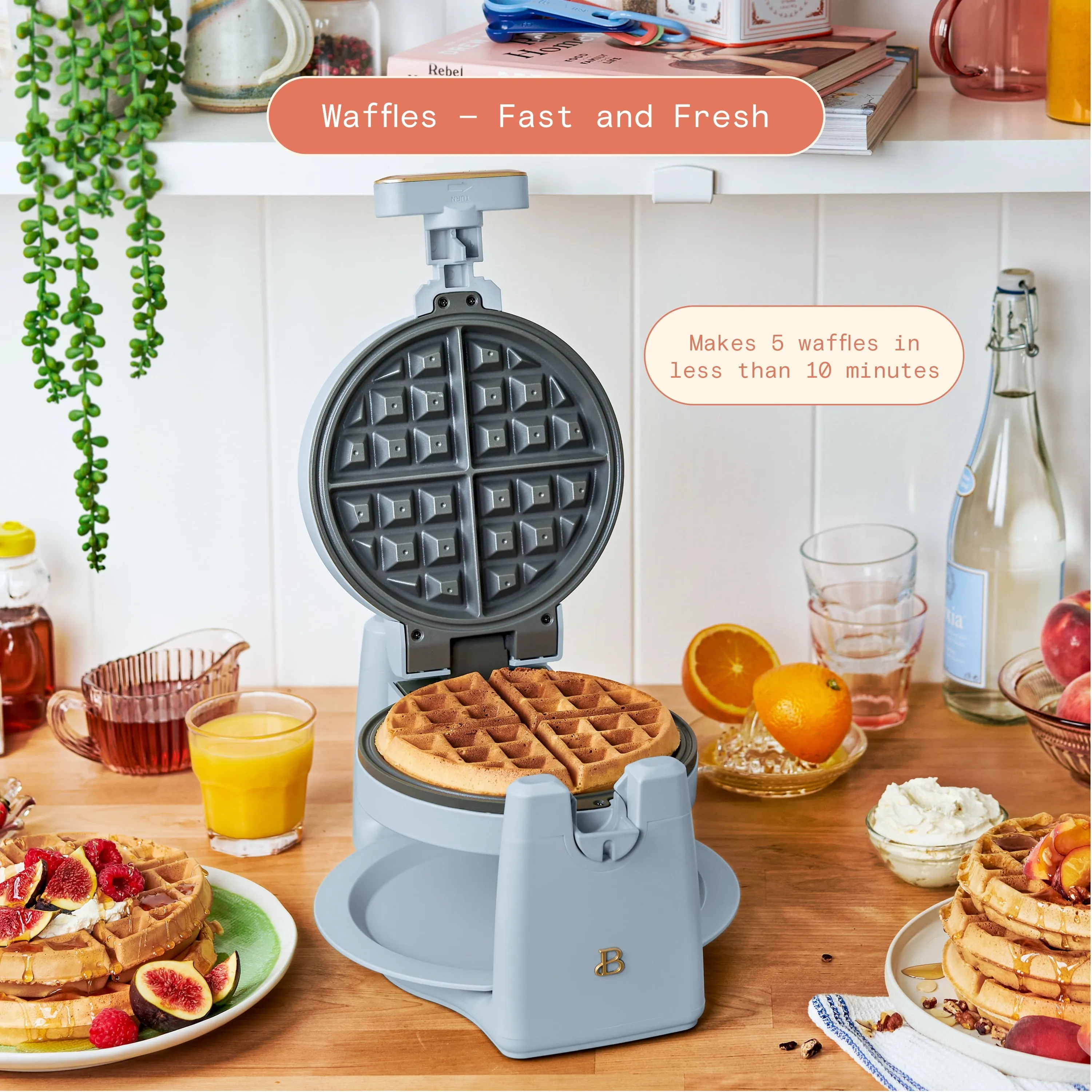 Beautiful Rotating Belgian Waffle Maker, Cornflower Blue by Drew Barrymore