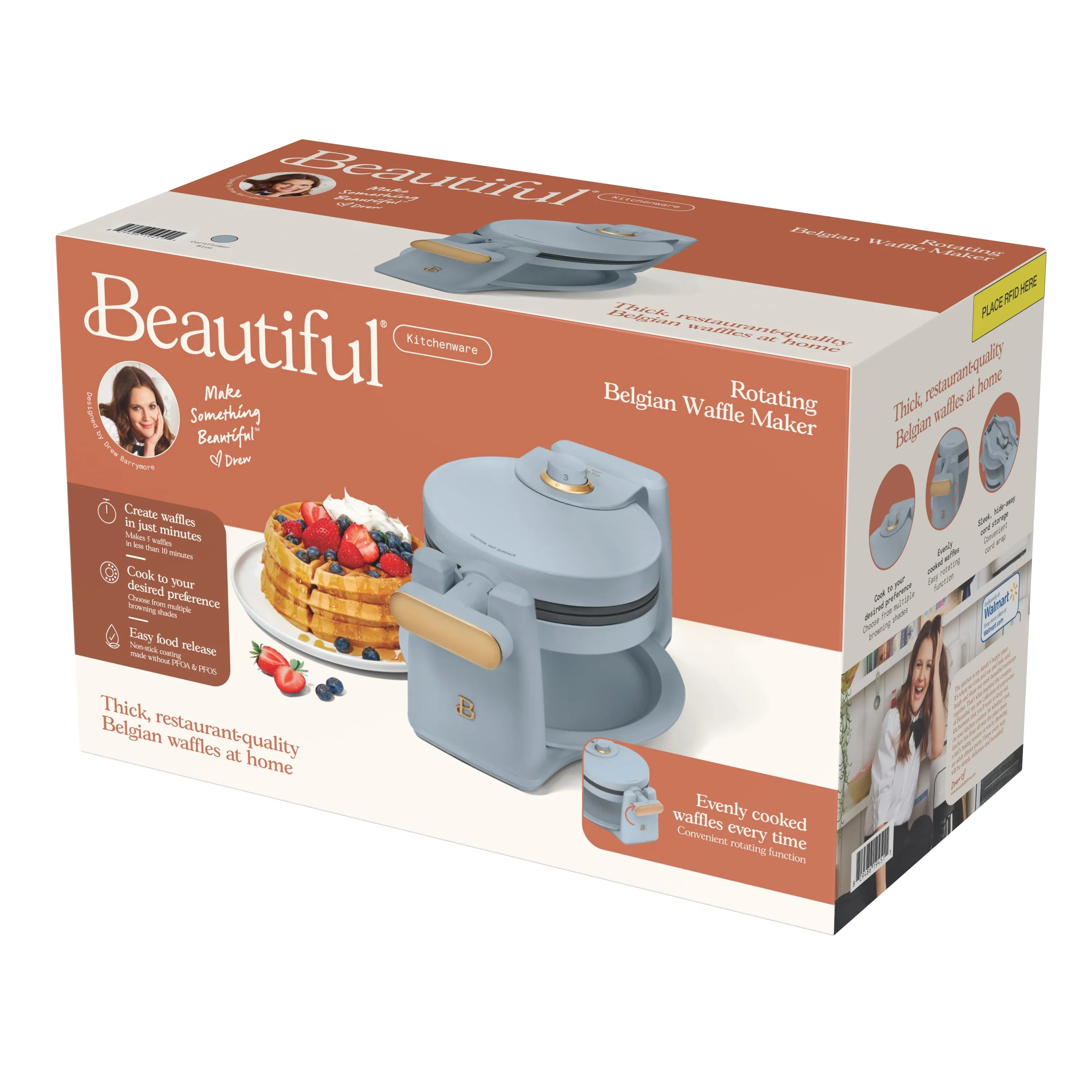 Beautiful Rotating Belgian Waffle Maker, Cornflower Blue by Drew Barrymore
