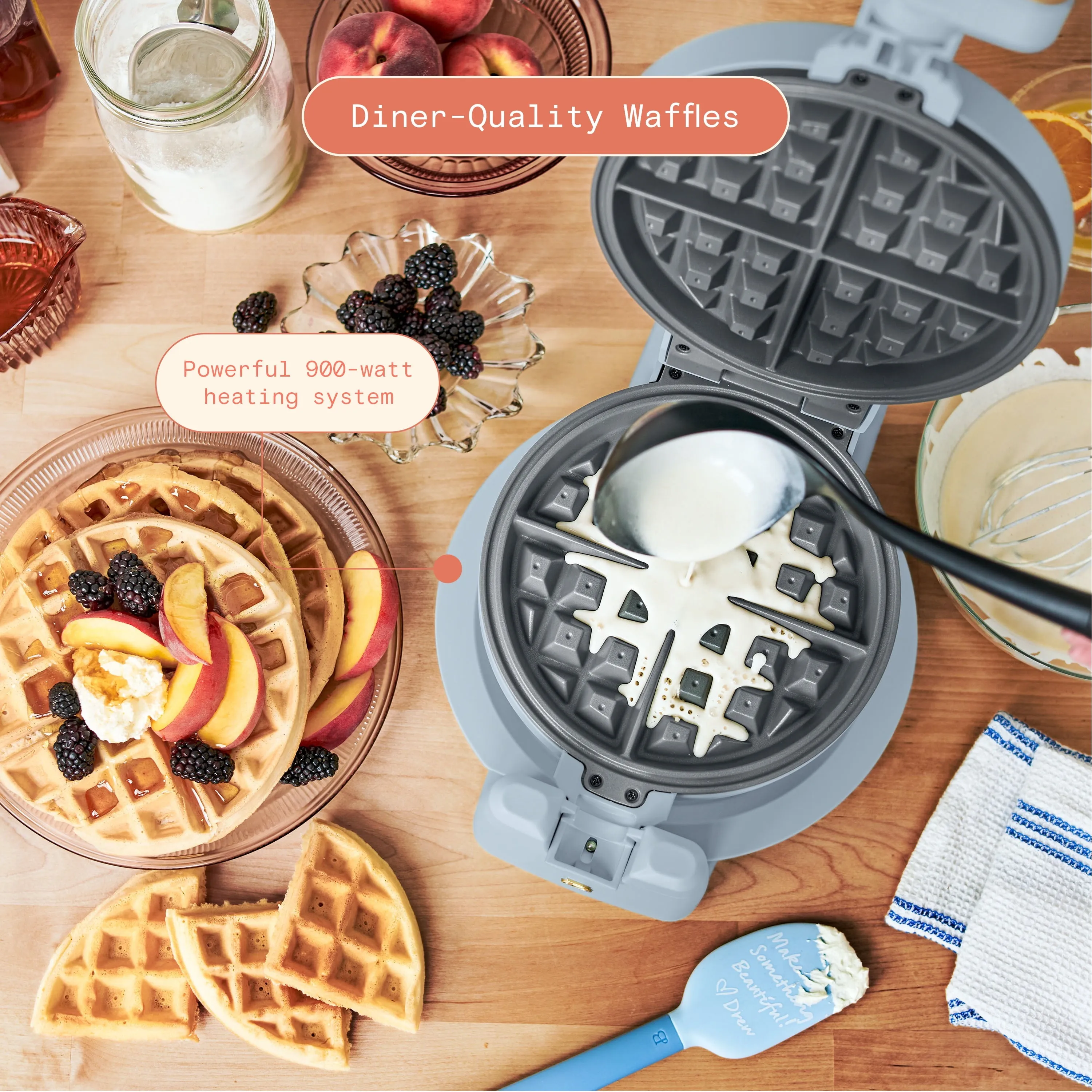 Beautiful Rotating Belgian Waffle Maker, Cornflower Blue by Drew Barrymore