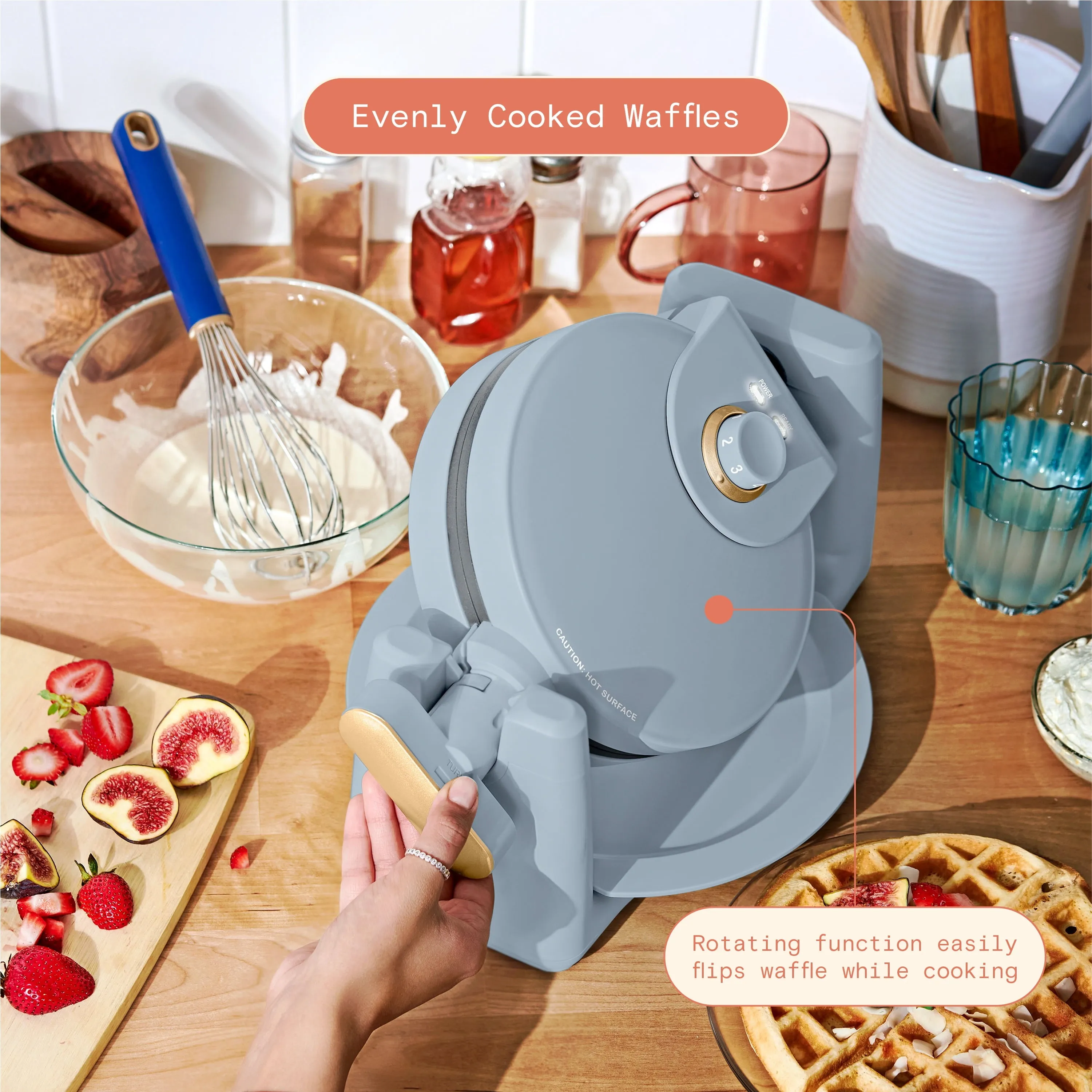 Beautiful Rotating Belgian Waffle Maker, Cornflower Blue by Drew Barrymore