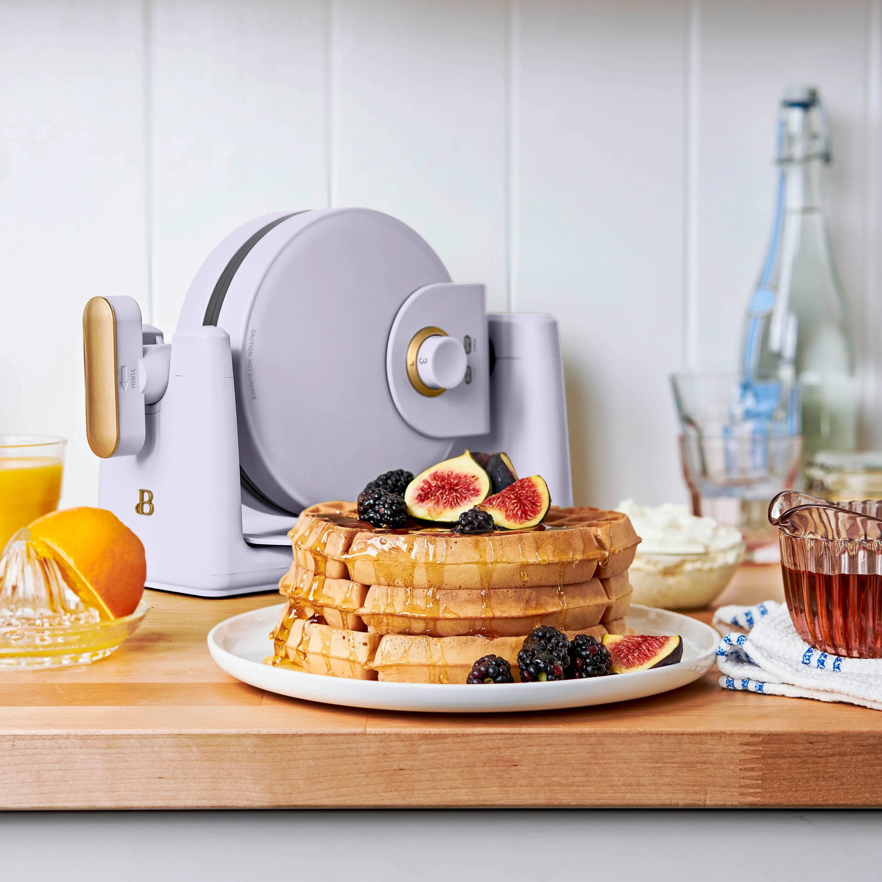 Beautiful Rotating Belgian Waffle Maker, Lavender by Drew Barrymore
