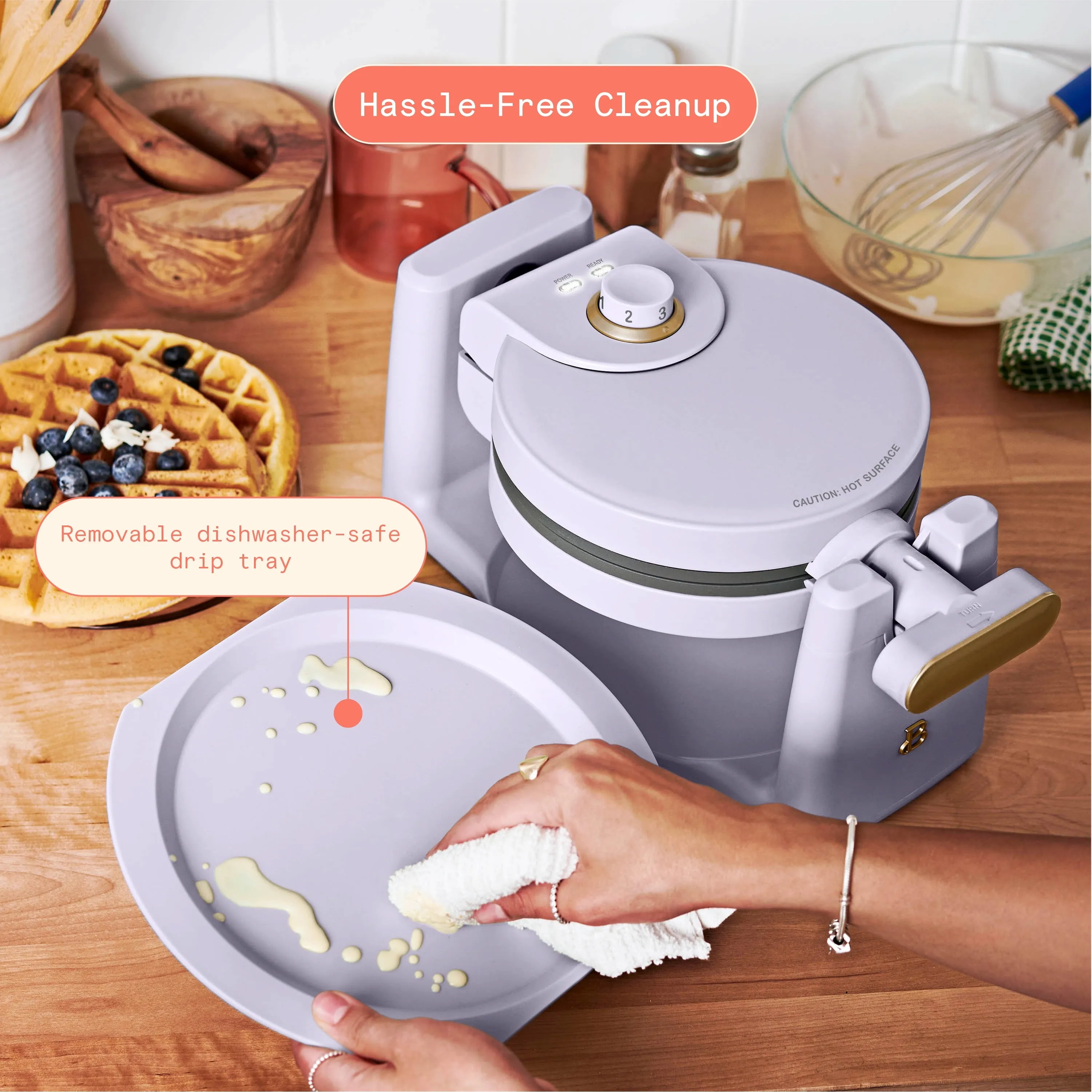 Beautiful Rotating Belgian Waffle Maker, Lavender by Drew Barrymore