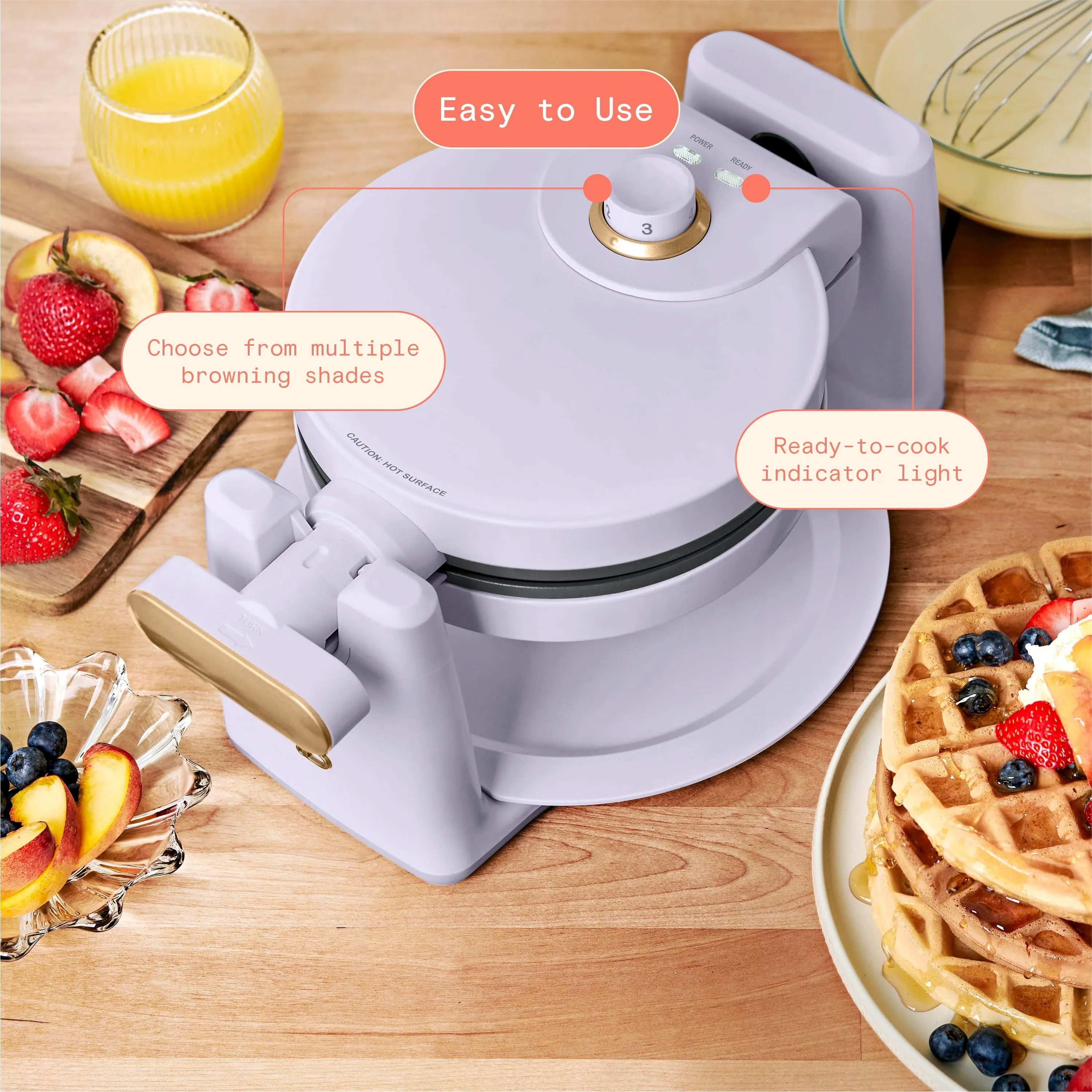 Beautiful Rotating Belgian Waffle Maker, Lavender by Drew Barrymore
