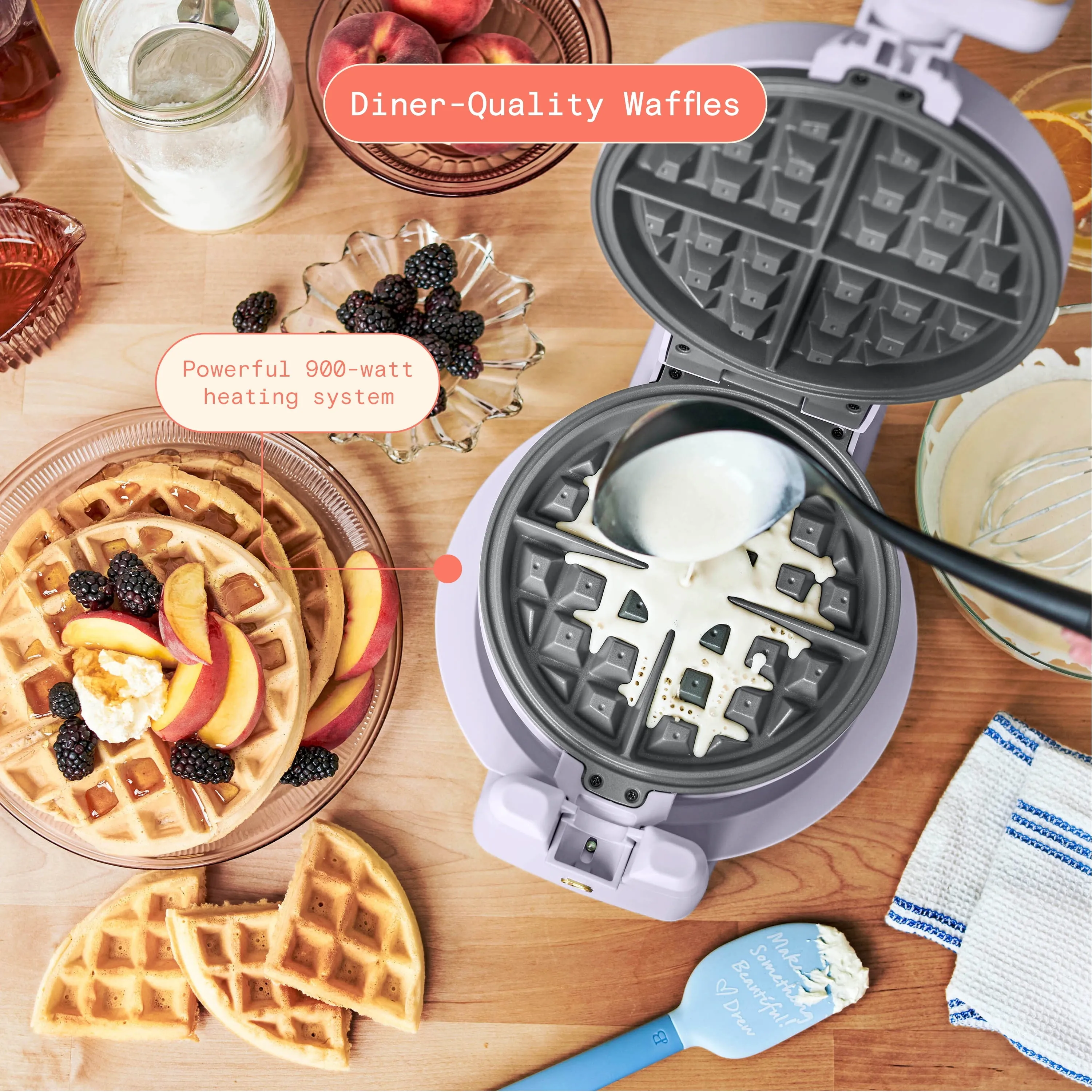 Beautiful Rotating Belgian Waffle Maker, Lavender by Drew Barrymore