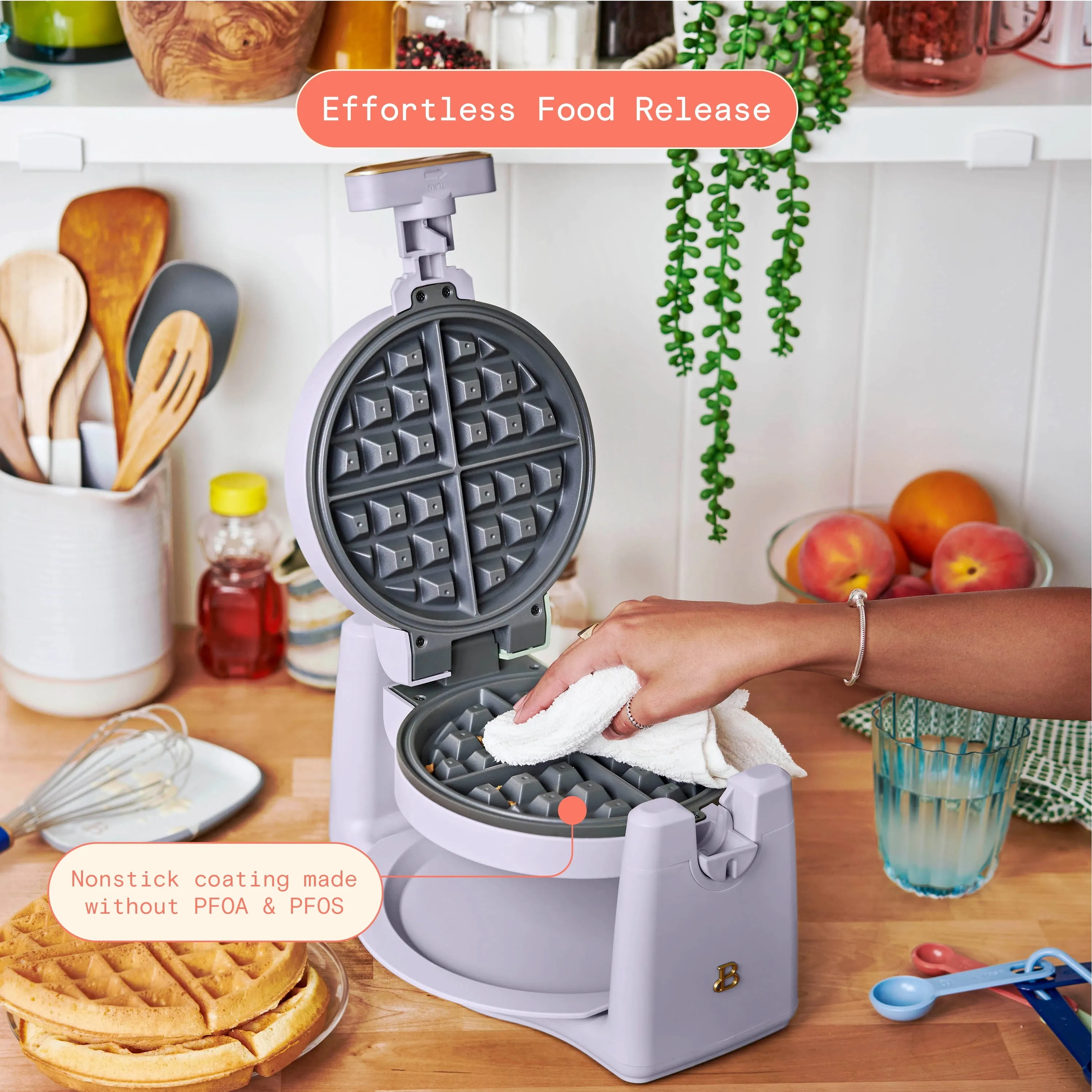 Beautiful Rotating Belgian Waffle Maker, Lavender by Drew Barrymore