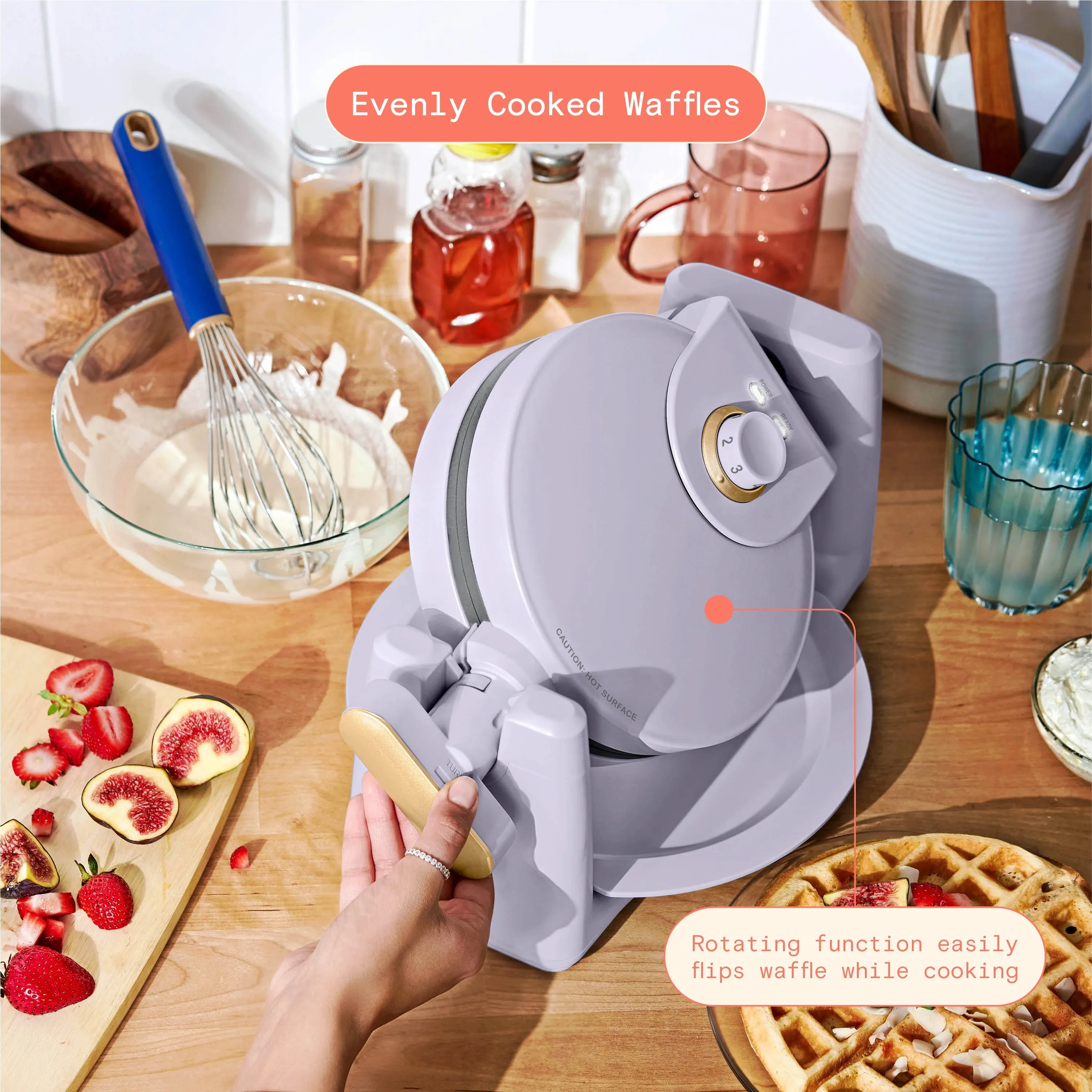 Beautiful Rotating Belgian Waffle Maker, Lavender by Drew Barrymore