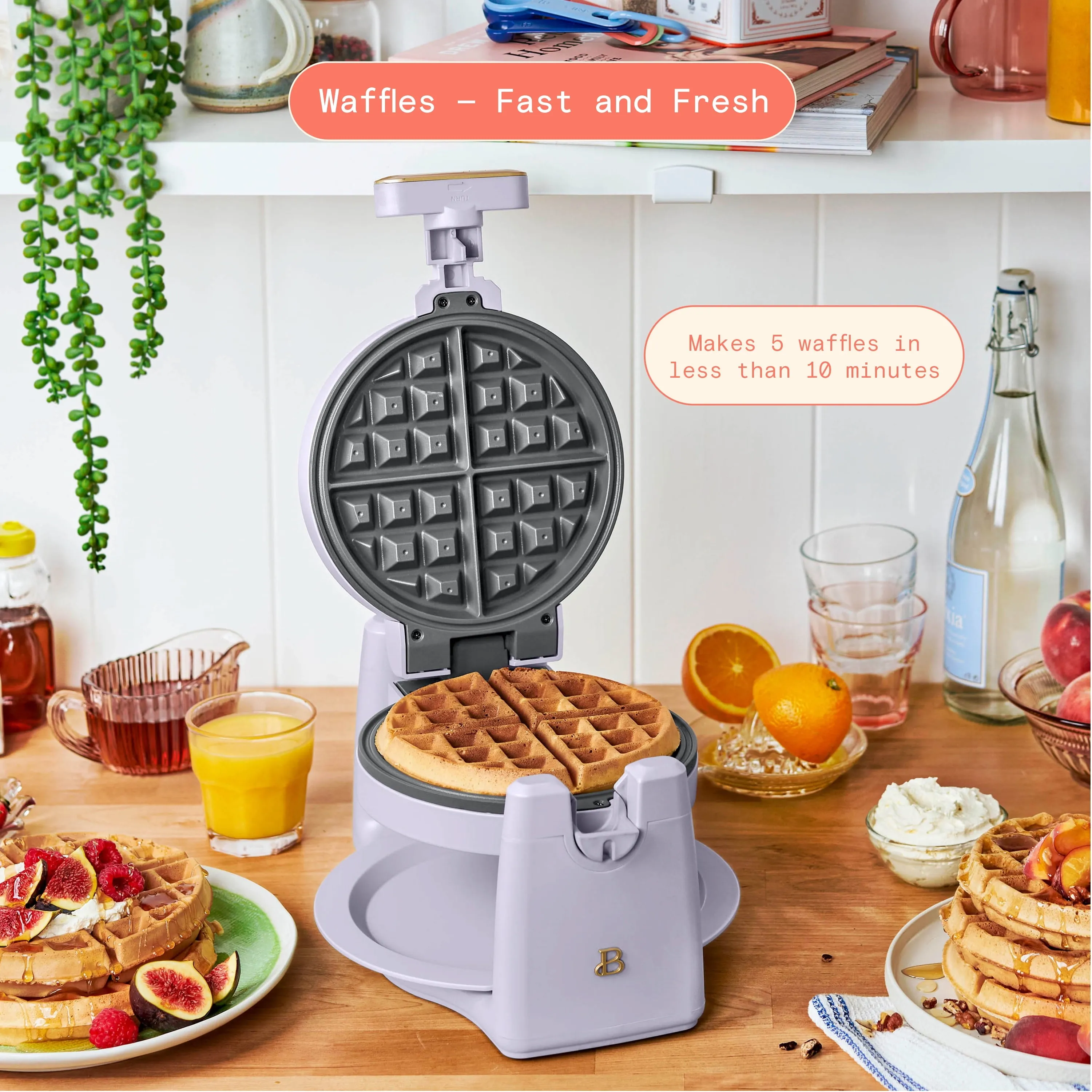 Beautiful Rotating Belgian Waffle Maker, Lavender by Drew Barrymore