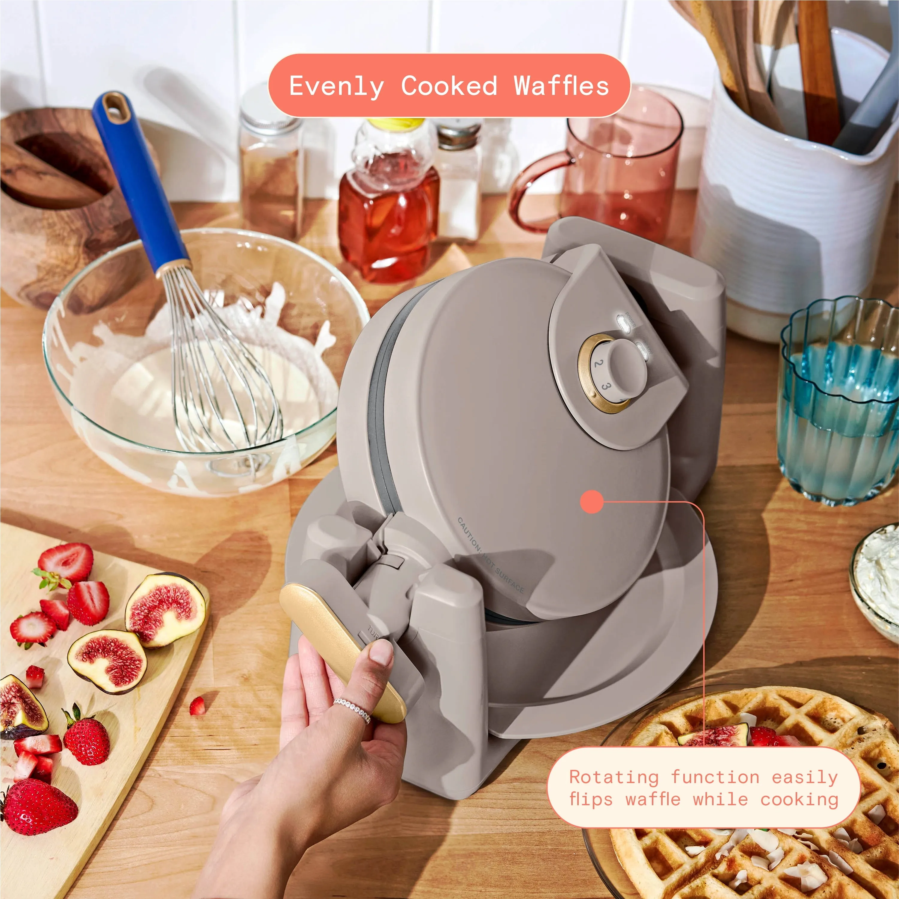 Beautiful Rotating Belgian Waffle Maker, Porcini Taupe by Drew Barrymore