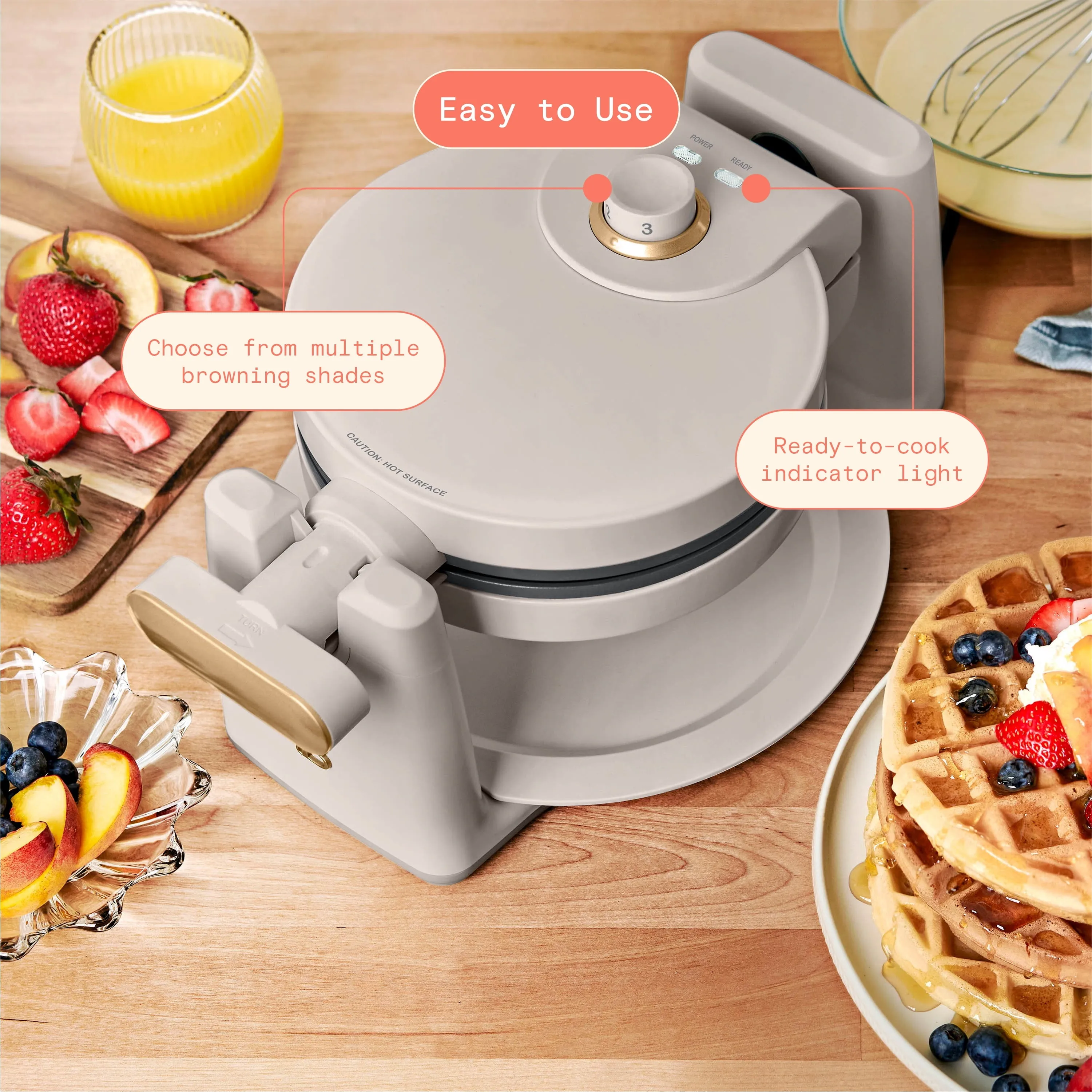 Beautiful Rotating Belgian Waffle Maker, Porcini Taupe by Drew Barrymore