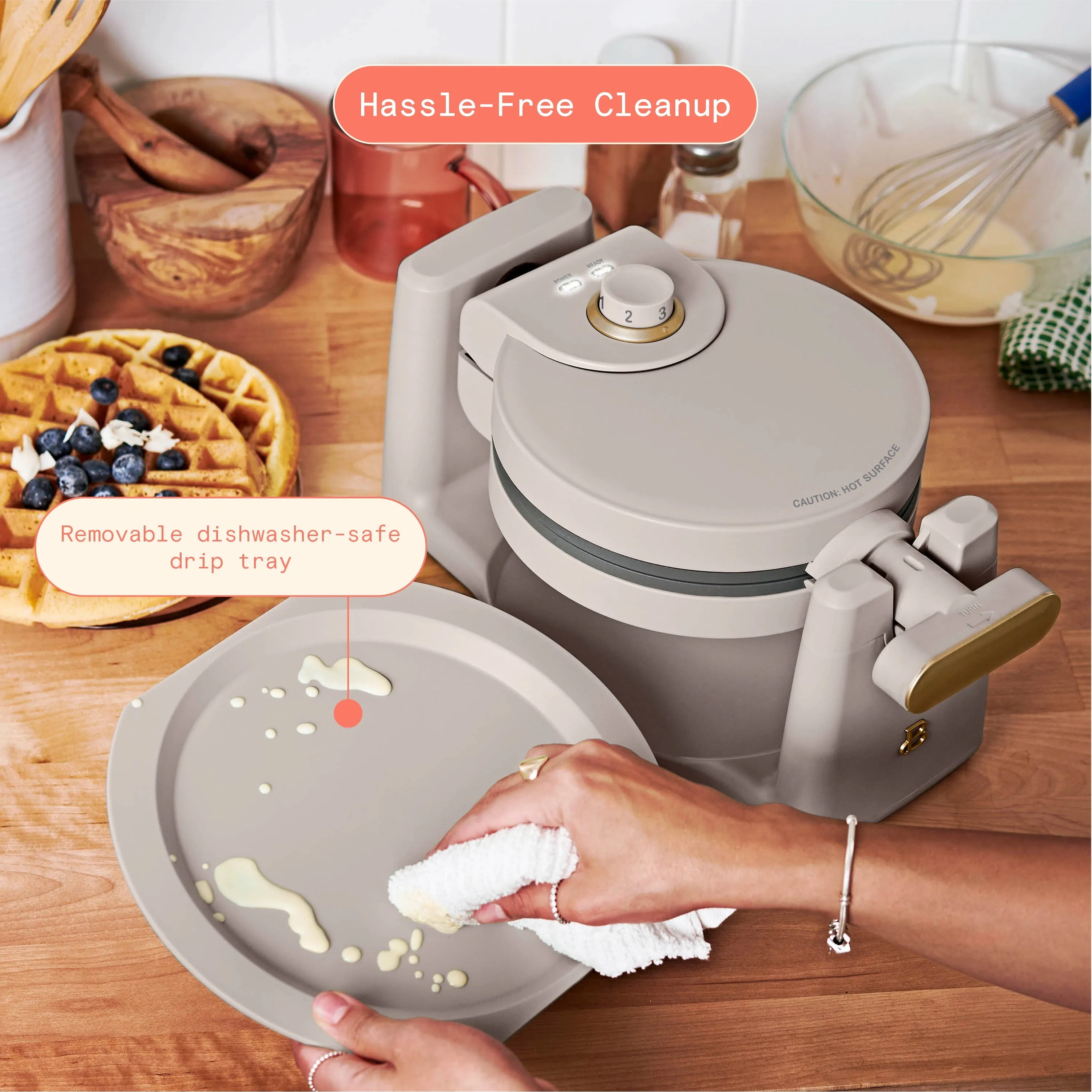 Beautiful Rotating Belgian Waffle Maker, Porcini Taupe by Drew Barrymore