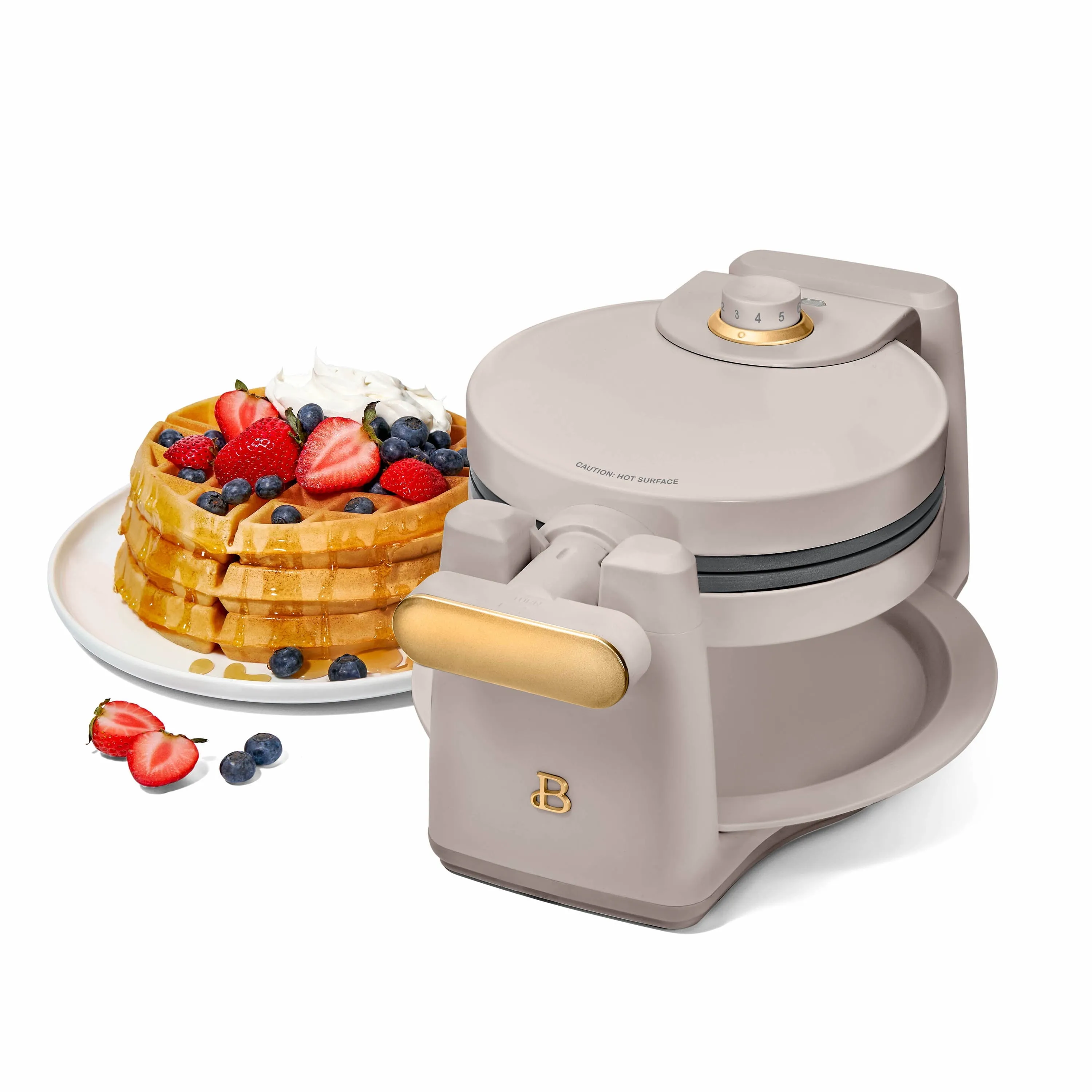 Beautiful Rotating Belgian Waffle Maker, Porcini Taupe by Drew Barrymore