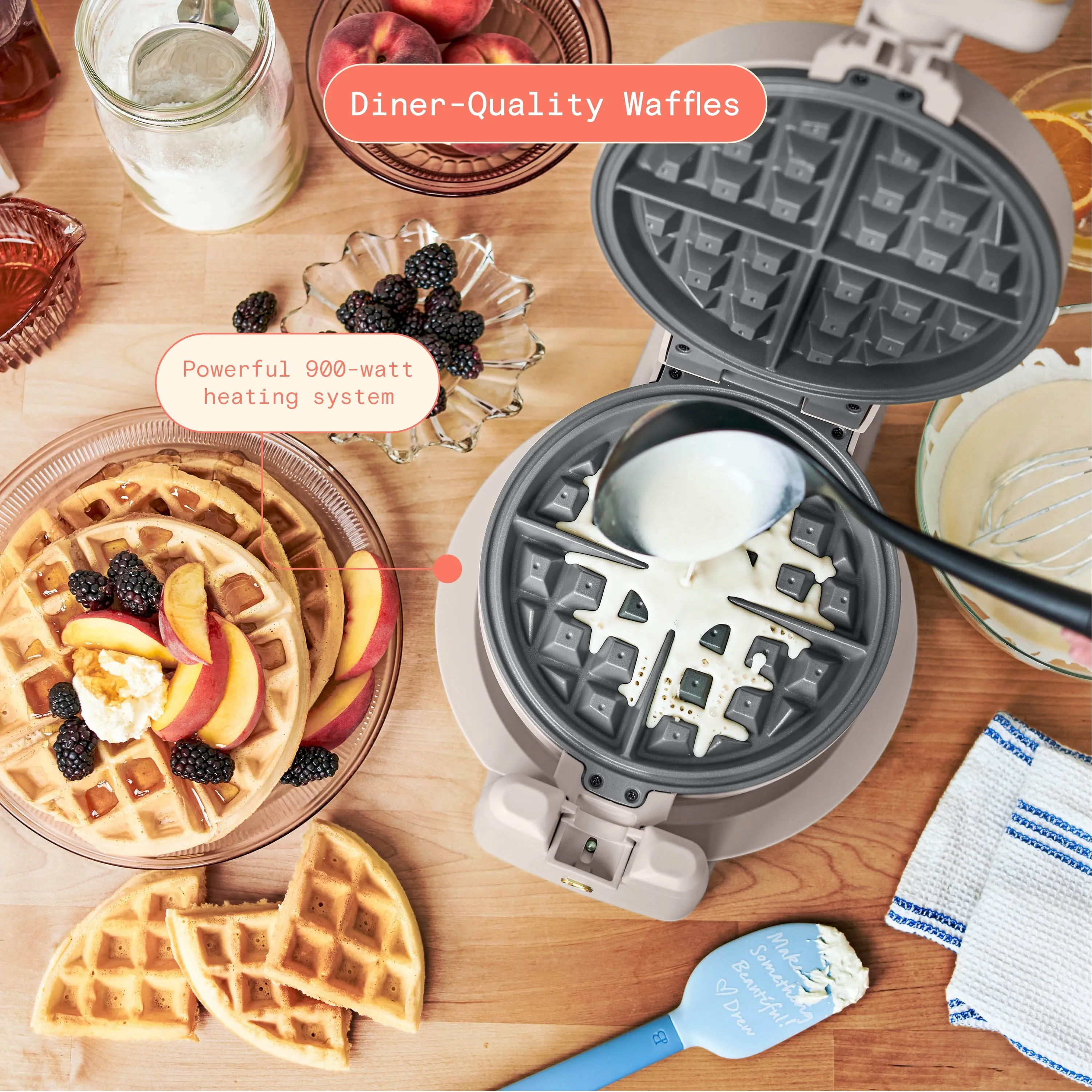 Beautiful Rotating Belgian Waffle Maker, Porcini Taupe by Drew Barrymore