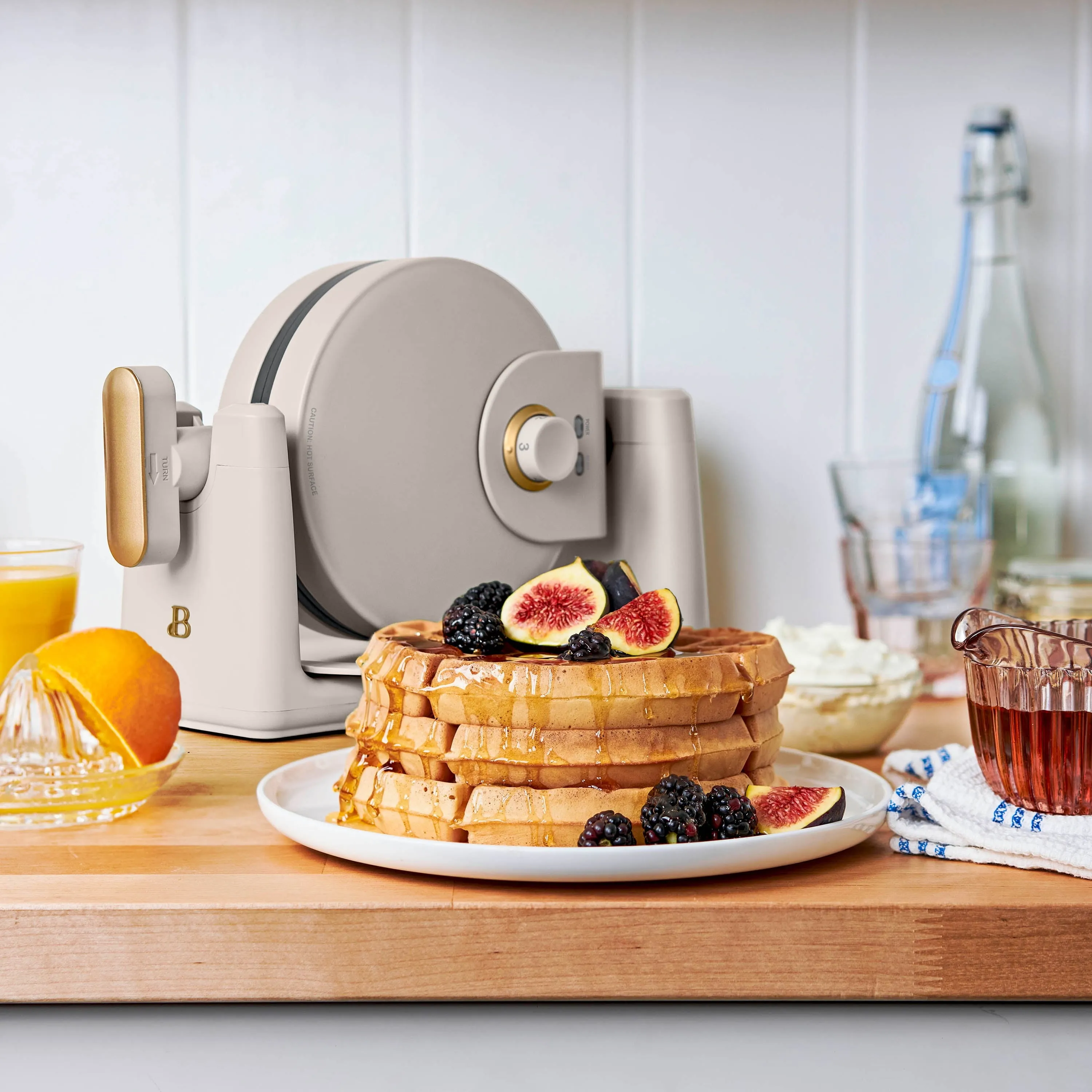 Beautiful Rotating Belgian Waffle Maker, Porcini Taupe by Drew Barrymore