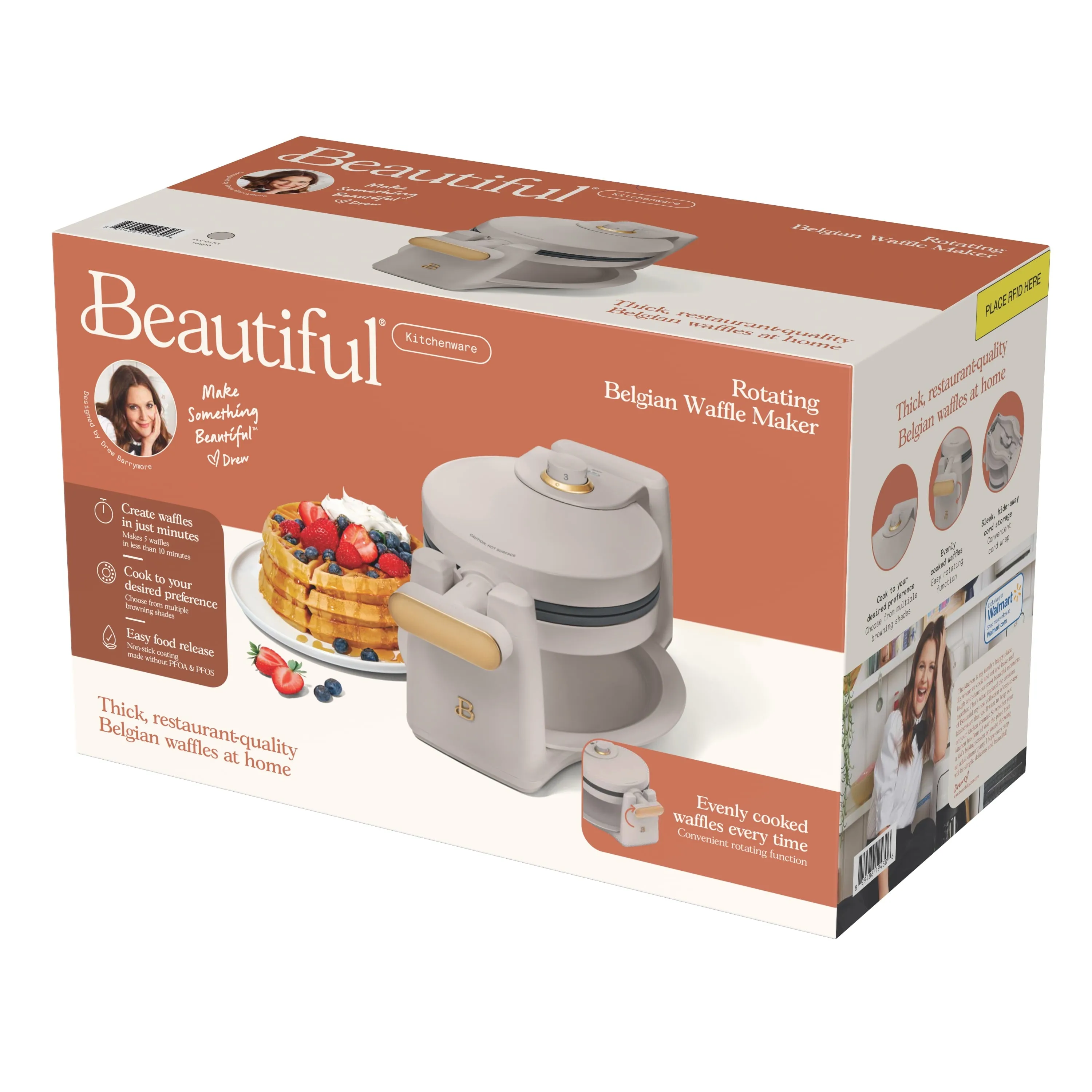 Beautiful Rotating Belgian Waffle Maker, Porcini Taupe by Drew Barrymore