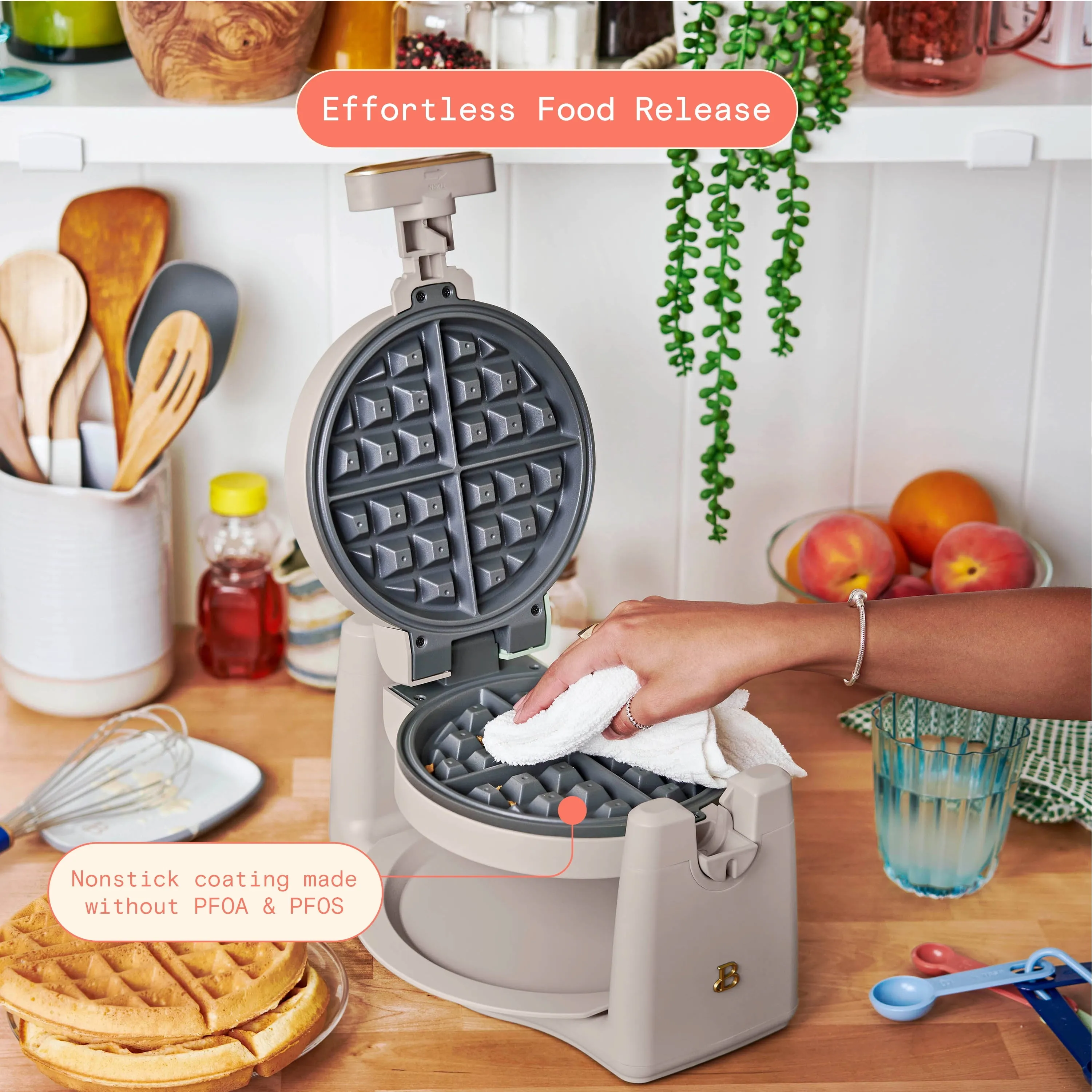 Beautiful Rotating Belgian Waffle Maker, Porcini Taupe by Drew Barrymore