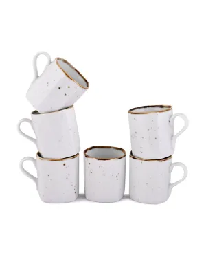Cappuccino White Sparkle Porcelain Coffee Mugs | Set of 6