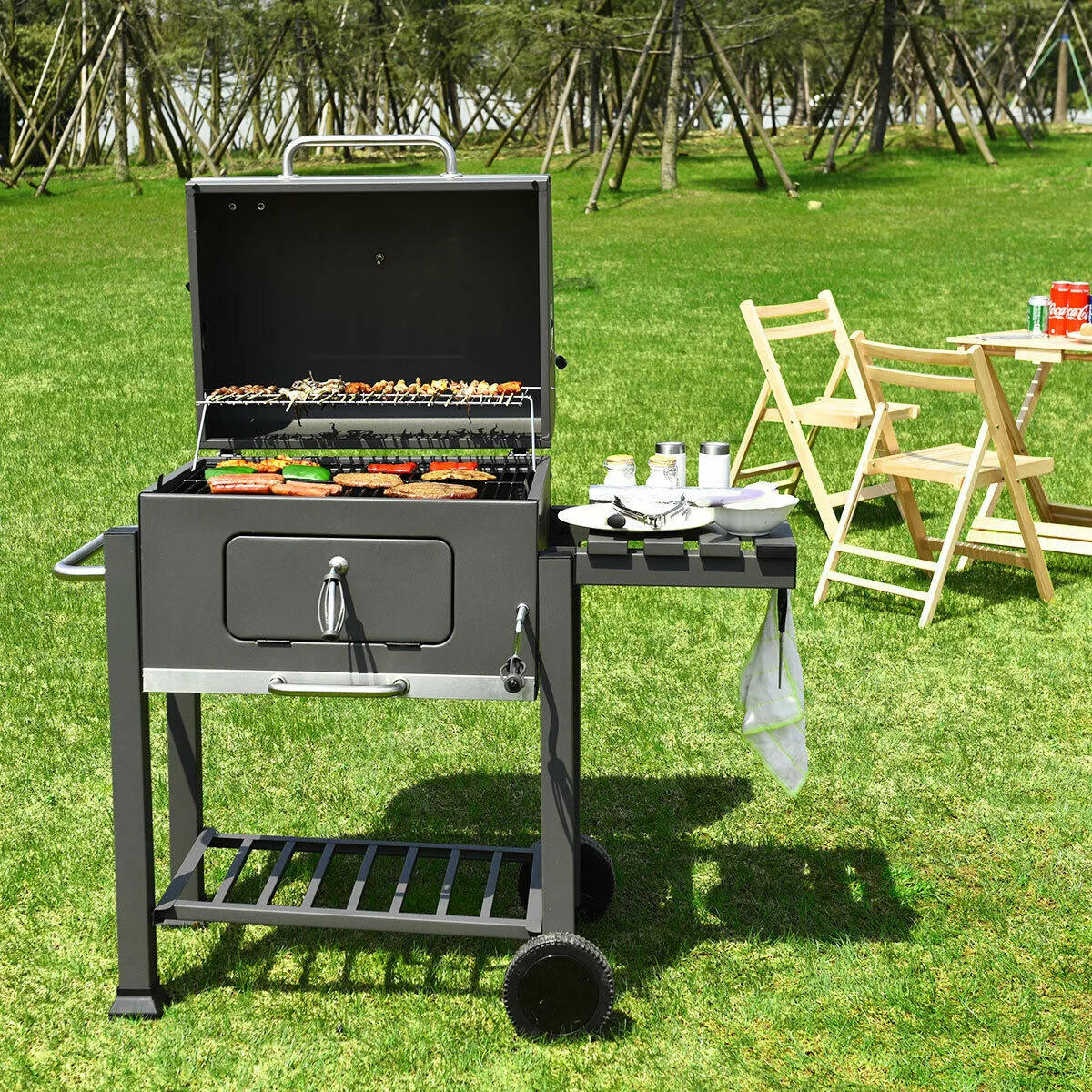Charcoal Barbecue  Grill Outdoor W/Wheels Portable