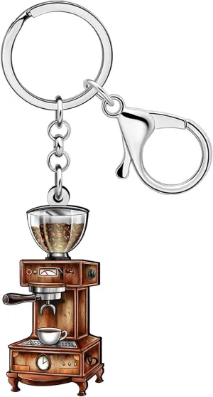 DUOWEI Funny Vintage Coffee Machine Keychain Key Ring for Women Girls Barista Car Keys Wallet Coffee Lovers Gifts Accessories