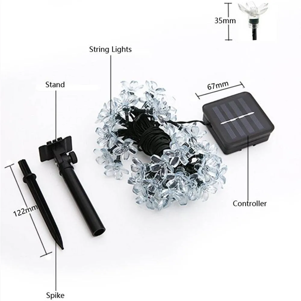 LED Peach Flower String Lamp Solar Luz Outdoor Lighting
