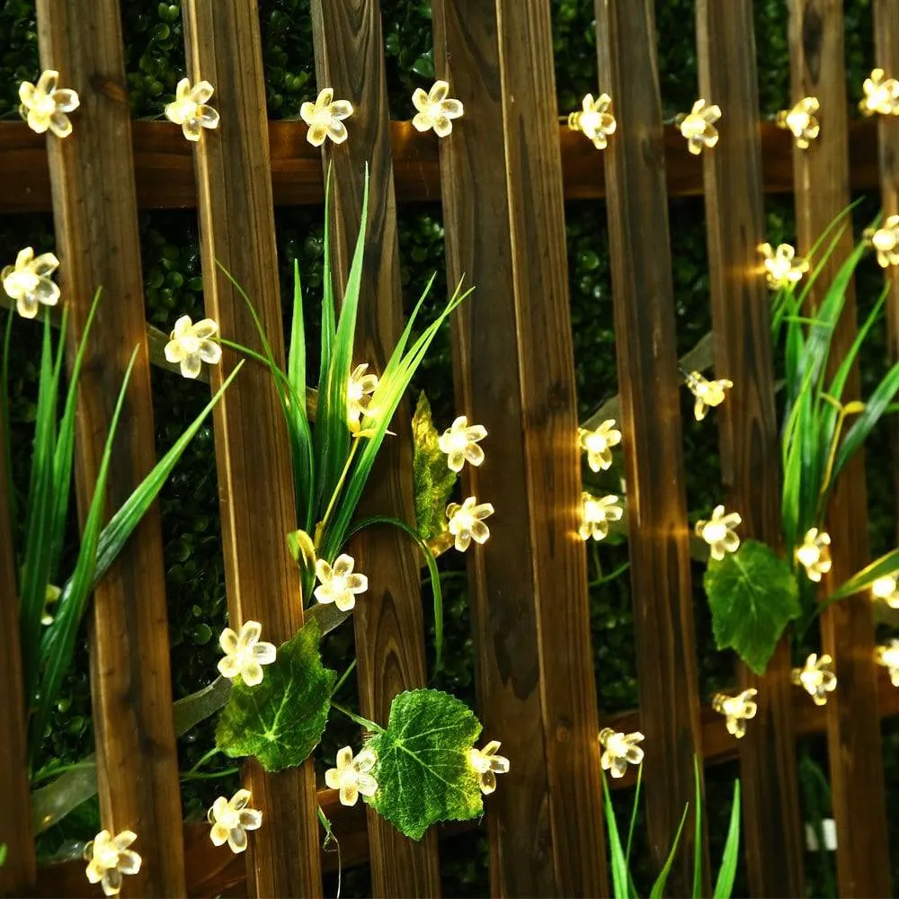 LED Peach Flower String Lamp Solar Luz Outdoor Lighting