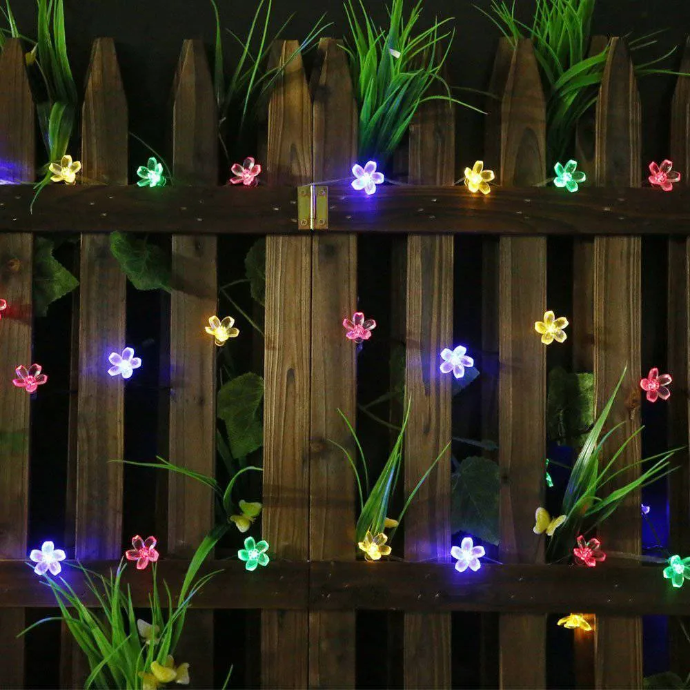 LED Peach Flower String Lamp Solar Luz Outdoor Lighting