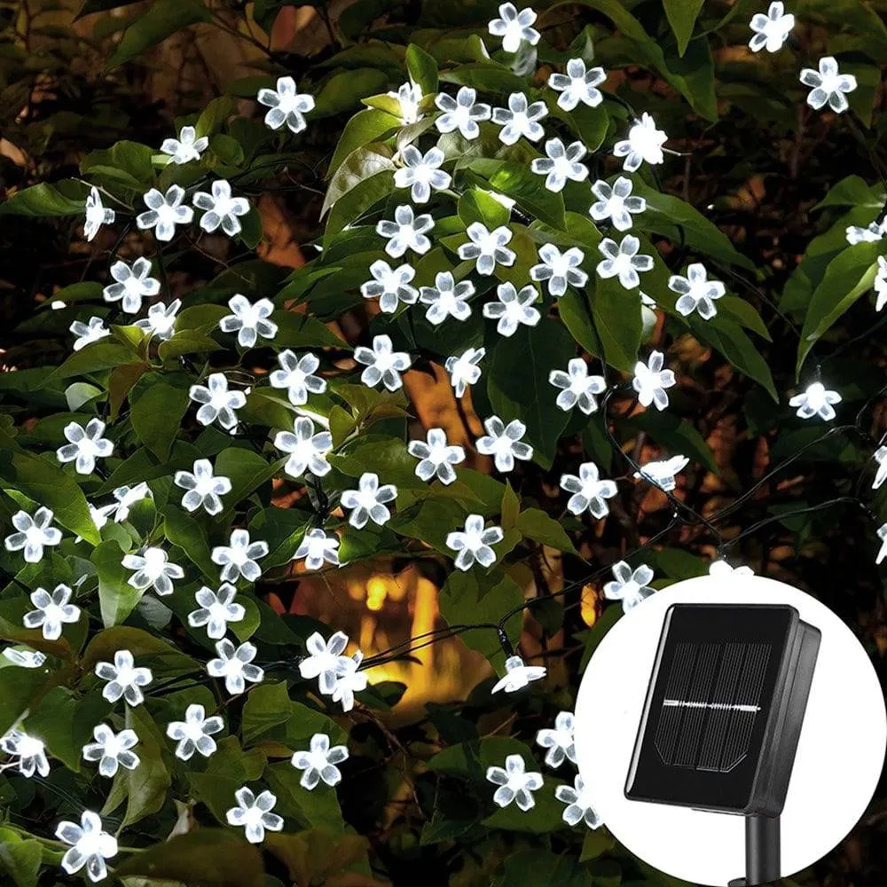 LED Peach Flower String Lamp Solar Luz Outdoor Lighting