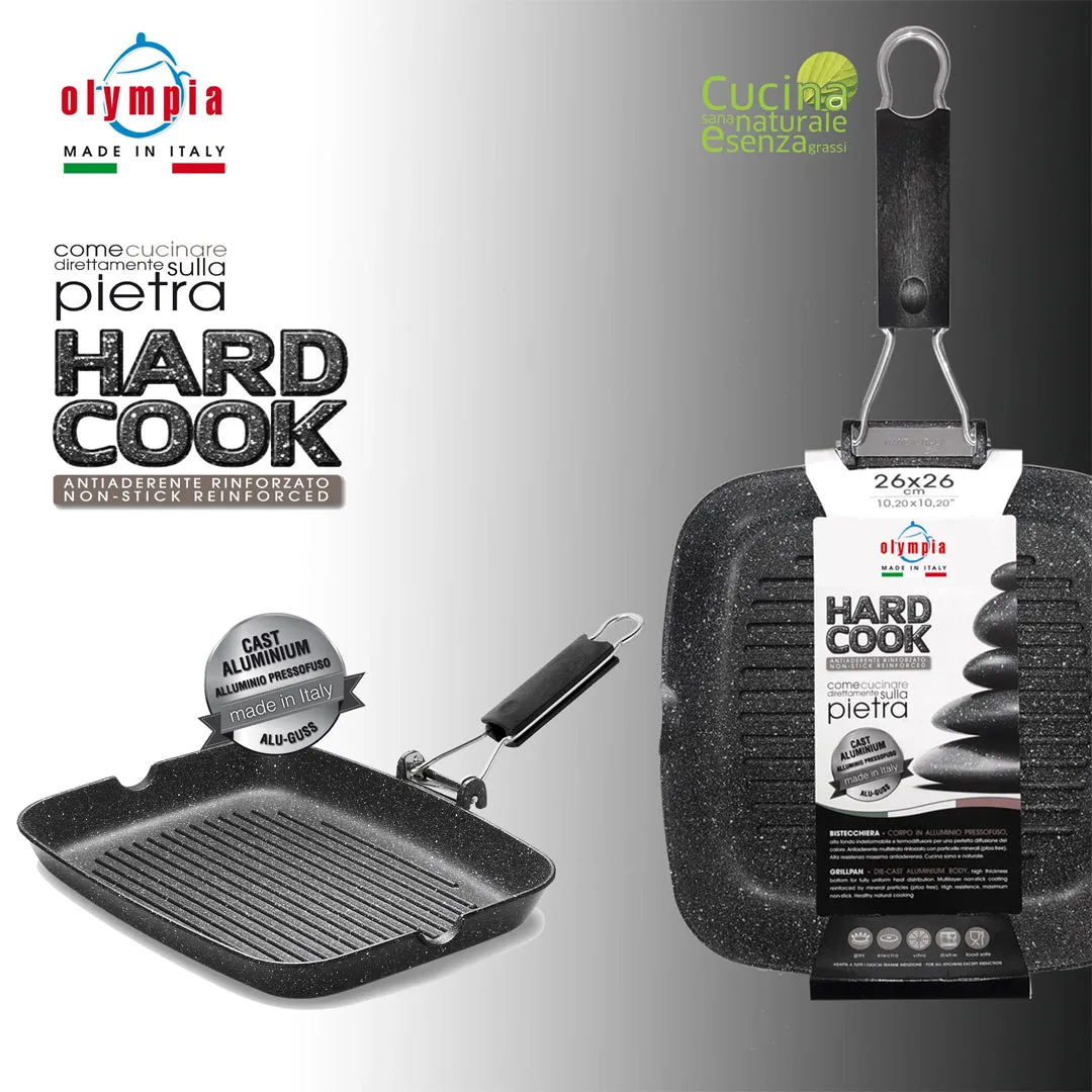 Olympia Hard Cook Die-Cast Aluminum Nonstick Rectangular Grill Pan, 10.2 x 14.1-Inches