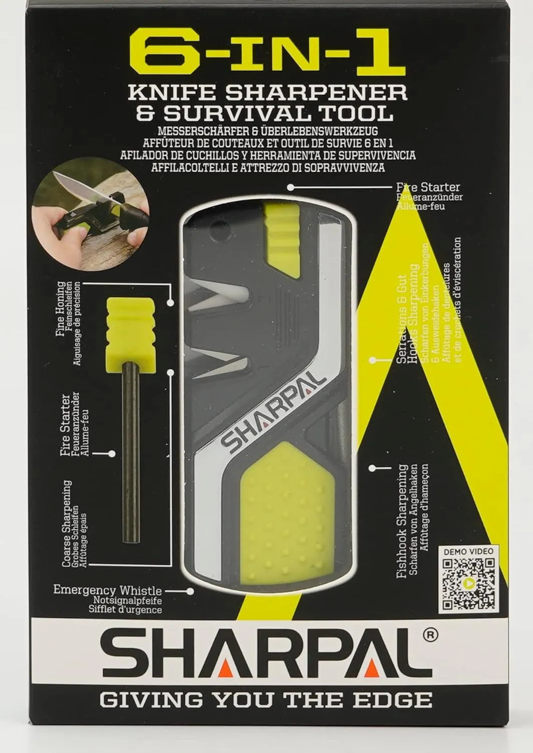 Outil de survie 6 en 1 avec allume-feu Affteur pour couteaux de poche Tige dafftage diamante Aiguise et Polit tous les couteaux d'extrieur et cuisine Sifflet inclus | Fitnessterapy