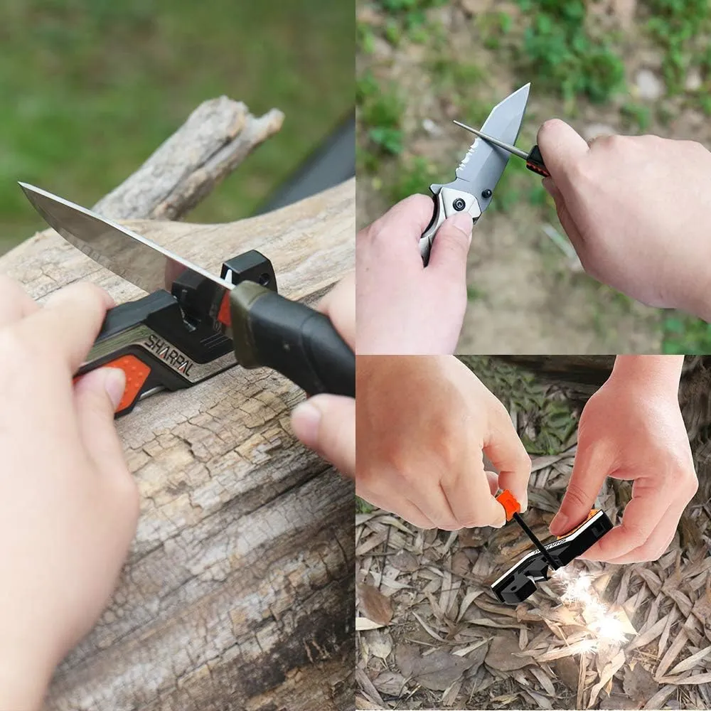 Outil de survie 6 en 1 avec allume-feu Affteur pour couteaux de poche Tige dafftage diamante Aiguise et Polit tous les couteaux d'extrieur et cuisine Sifflet inclus | Fitnessterapy