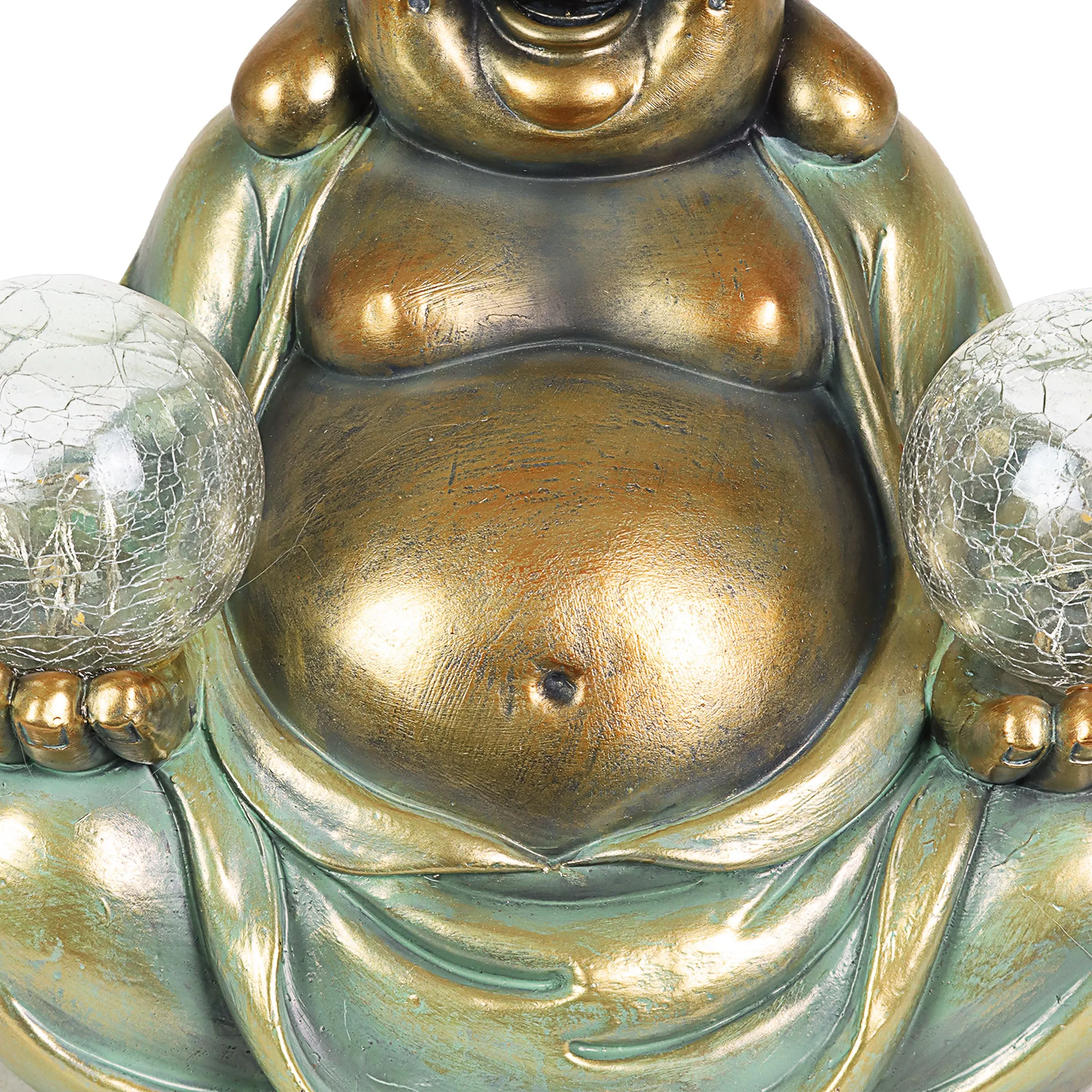 Solar Meditating Buddha in Lotus Position with Two LED Crackle Balls Statuary, 9 Inch