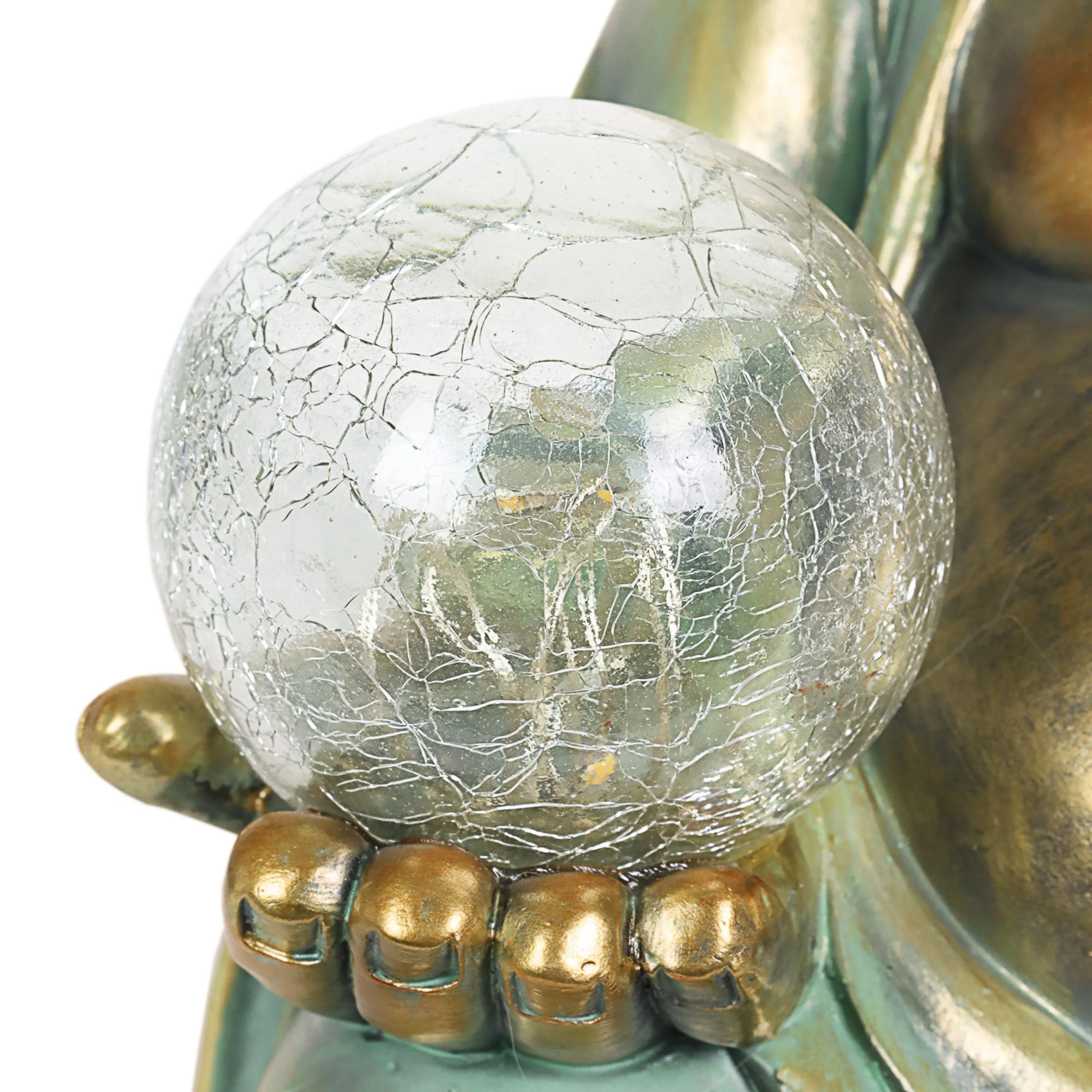 Solar Meditating Buddha in Lotus Position with Two LED Crackle Balls Statuary, 9 Inch