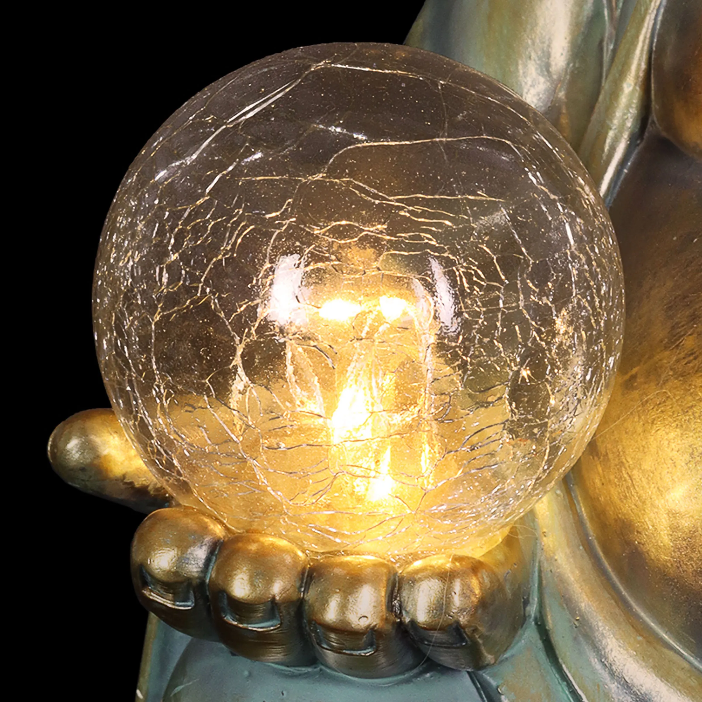 Solar Meditating Buddha in Lotus Position with Two LED Crackle Balls Statuary, 9 Inch
