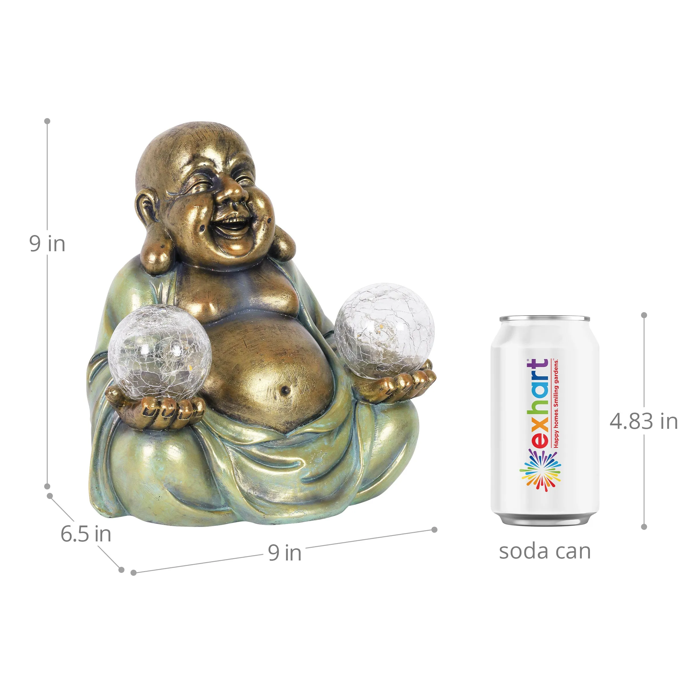 Solar Meditating Buddha in Lotus Position with Two LED Crackle Balls Statuary, 9 Inch