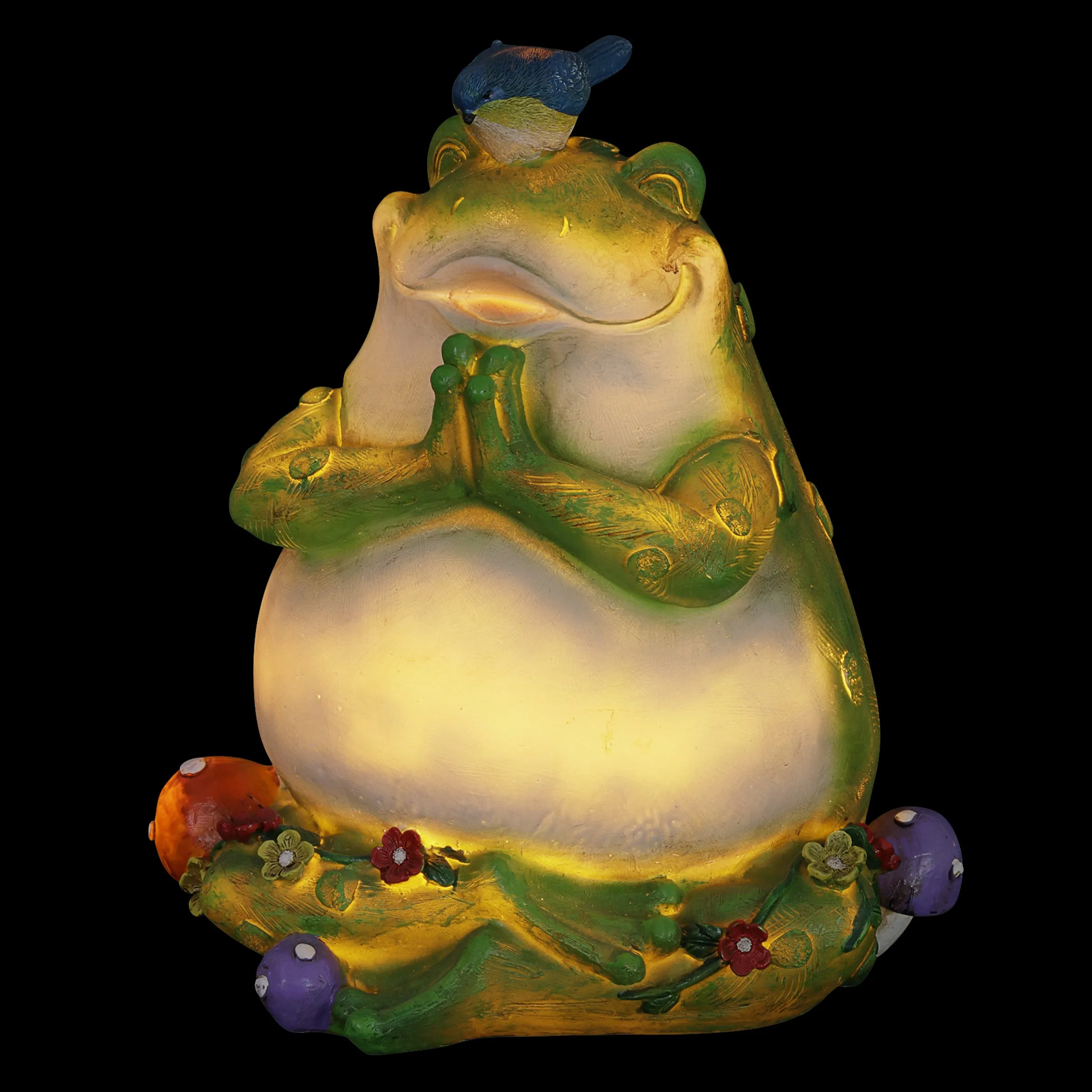 Solar Meditating Frog in Lotus Position Garden Statue, 10 Inch
