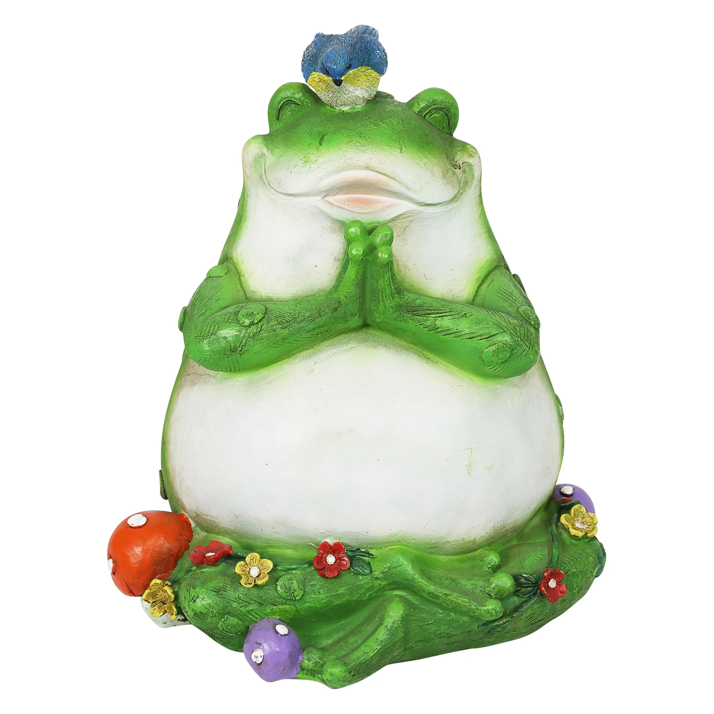 Solar Meditating Frog in Lotus Position Garden Statue, 10 Inch