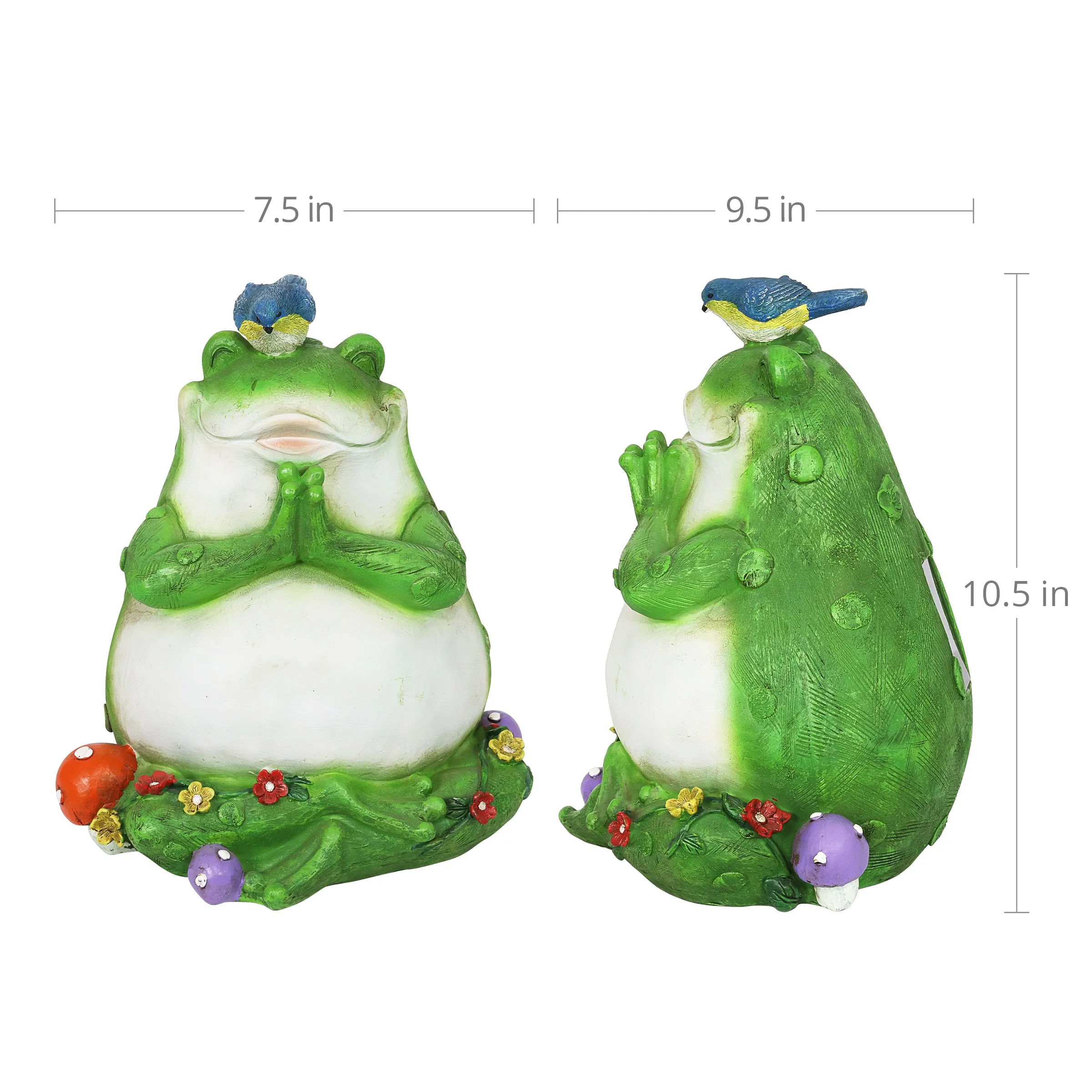 Solar Meditating Frog in Lotus Position Garden Statue, 10 Inch