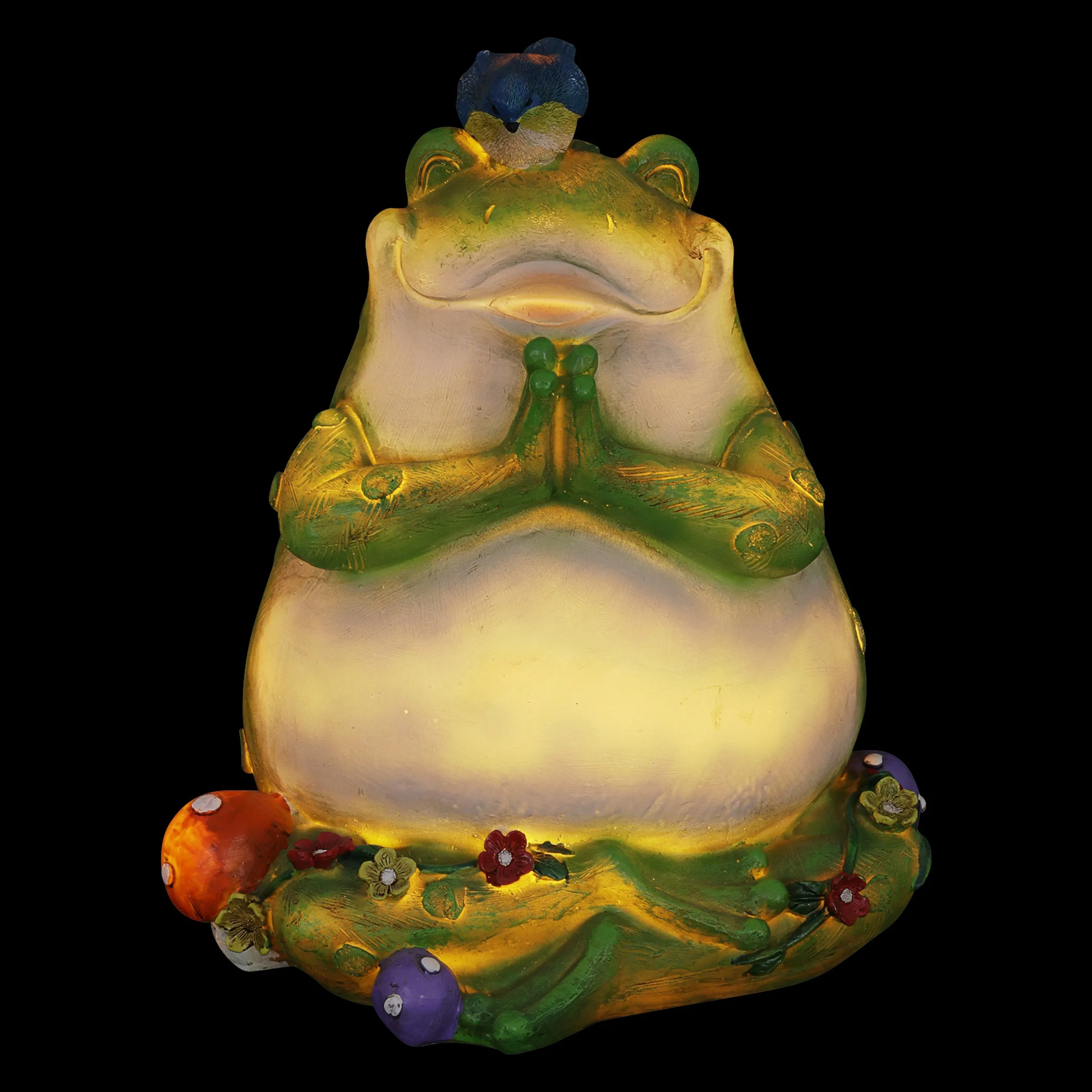 Solar Meditating Frog in Lotus Position Garden Statue, 10 Inch