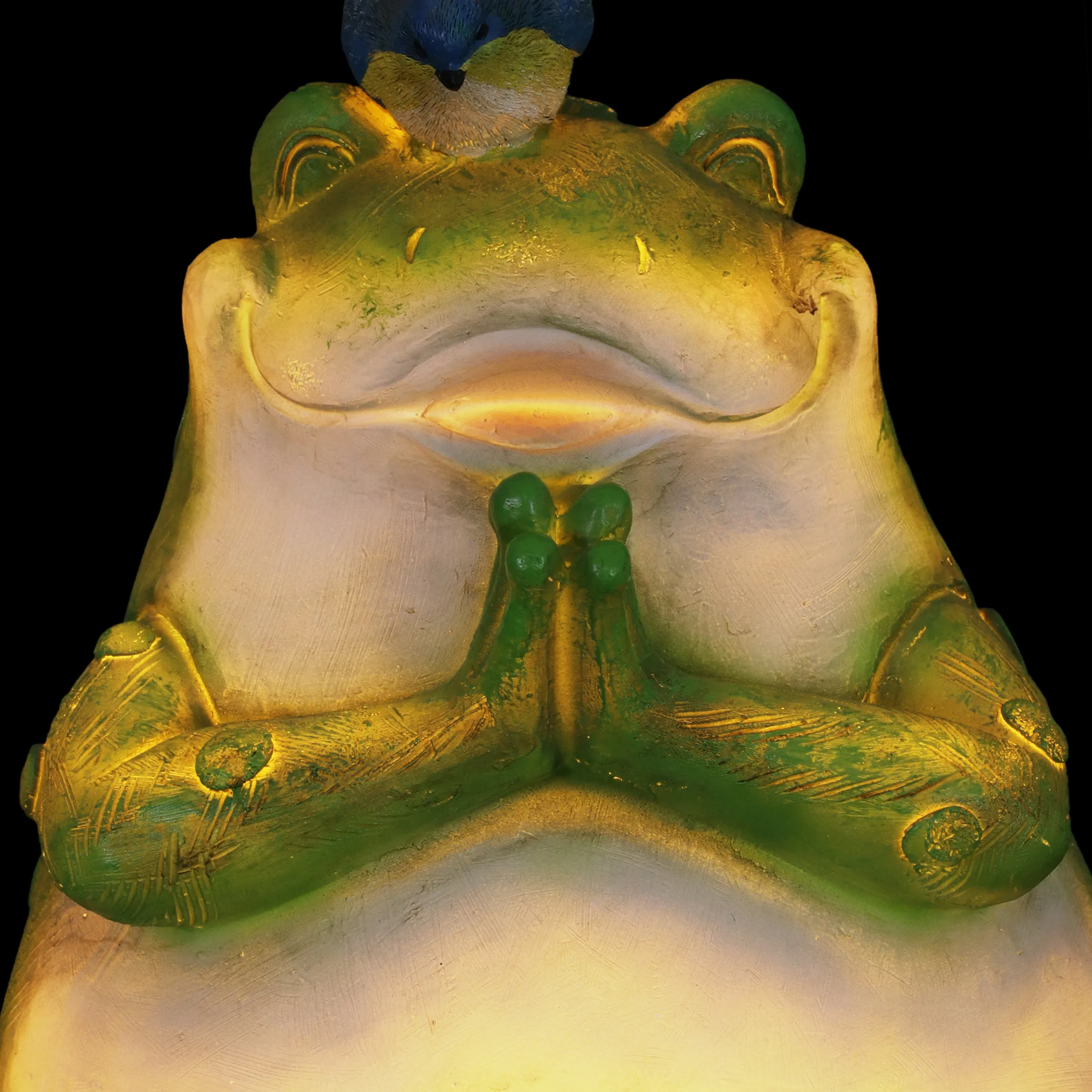 Solar Meditating Frog in Lotus Position Garden Statue, 10 Inch