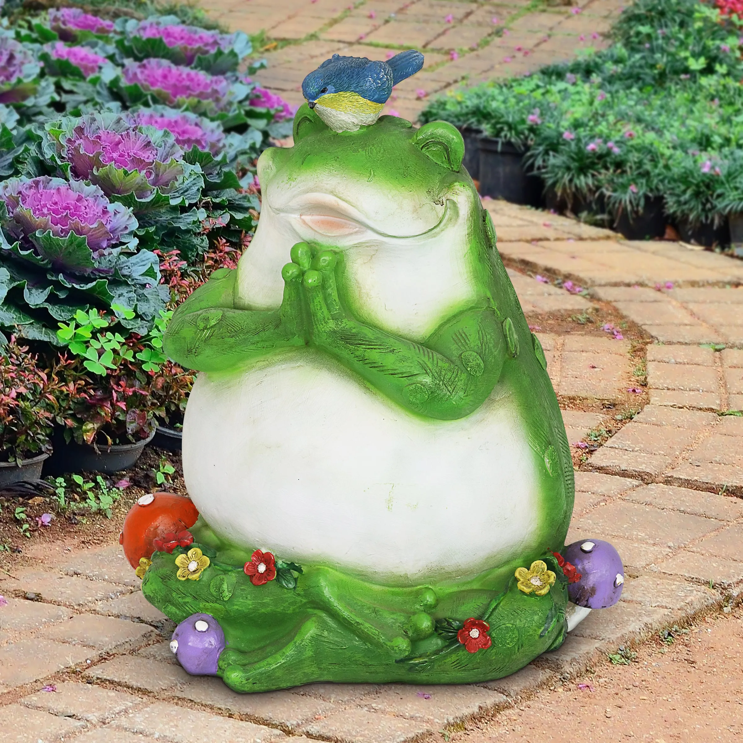 Solar Meditating Frog in Lotus Position Garden Statue, 10 Inch