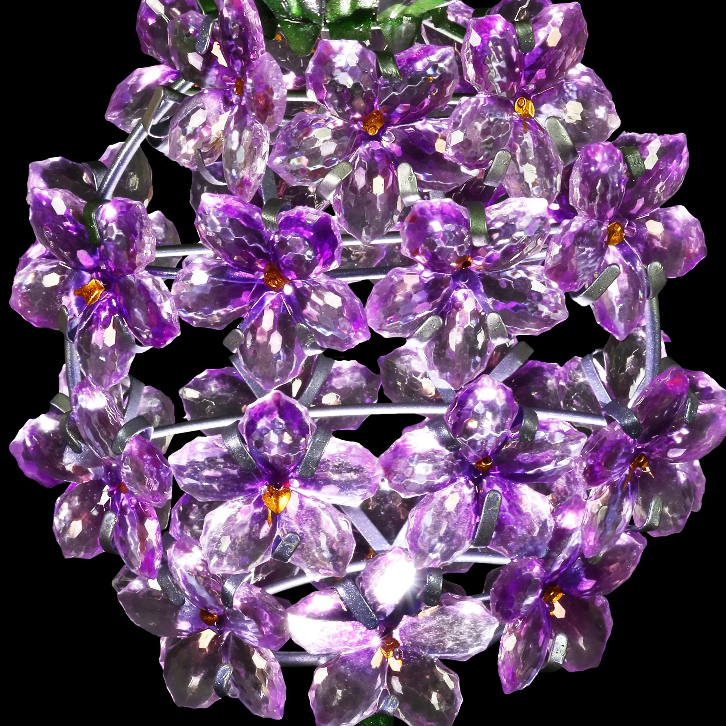 Solar Purple Acrylic Flower and Metal Pineapple Garden Stake, 6 by 34 Inches