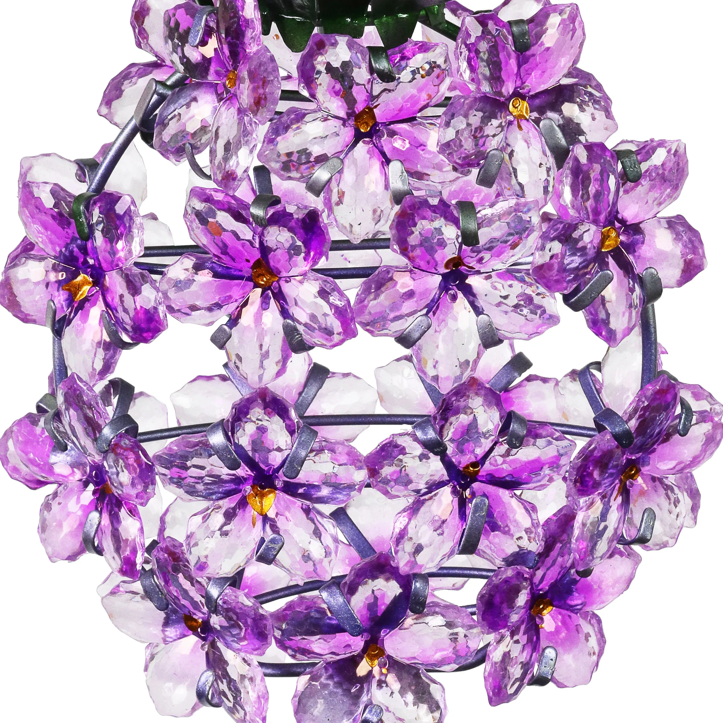 Solar Purple Acrylic Flower and Metal Pineapple Garden Stake, 6 by 34 Inches