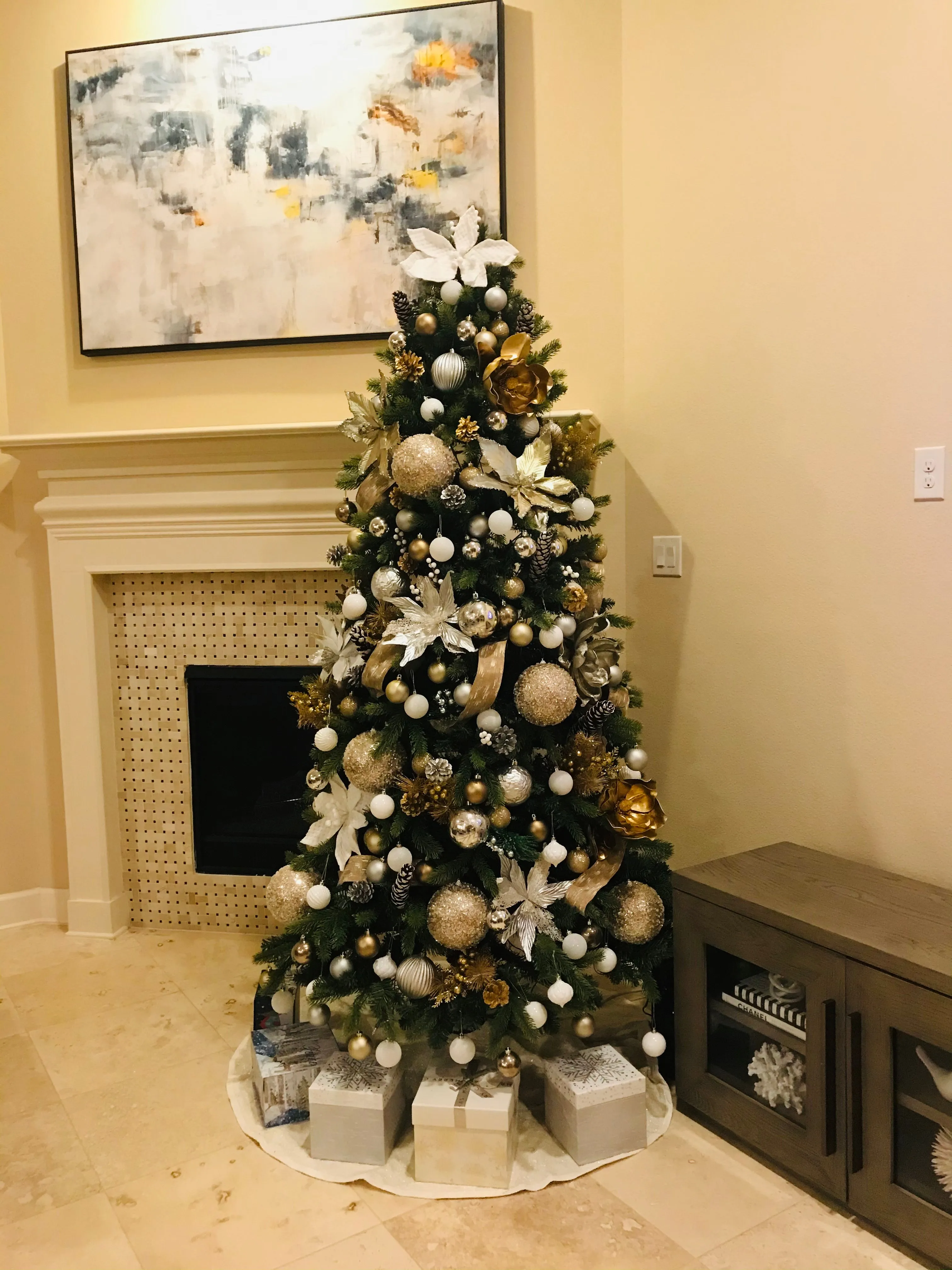 Velvet Glitter Poinsettia Stem 22" - White/Silver