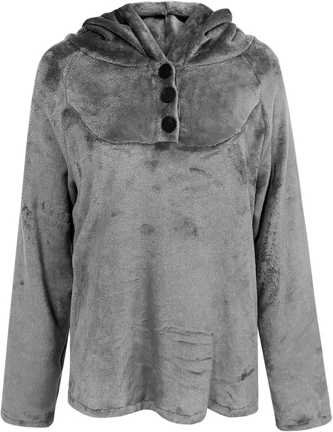 Womens Sherpa Fuzzy Pullover Hoodies Comfy Oversized Sweatshirts With Pockets Button Down Fuzzy Warm Sweaters Tops